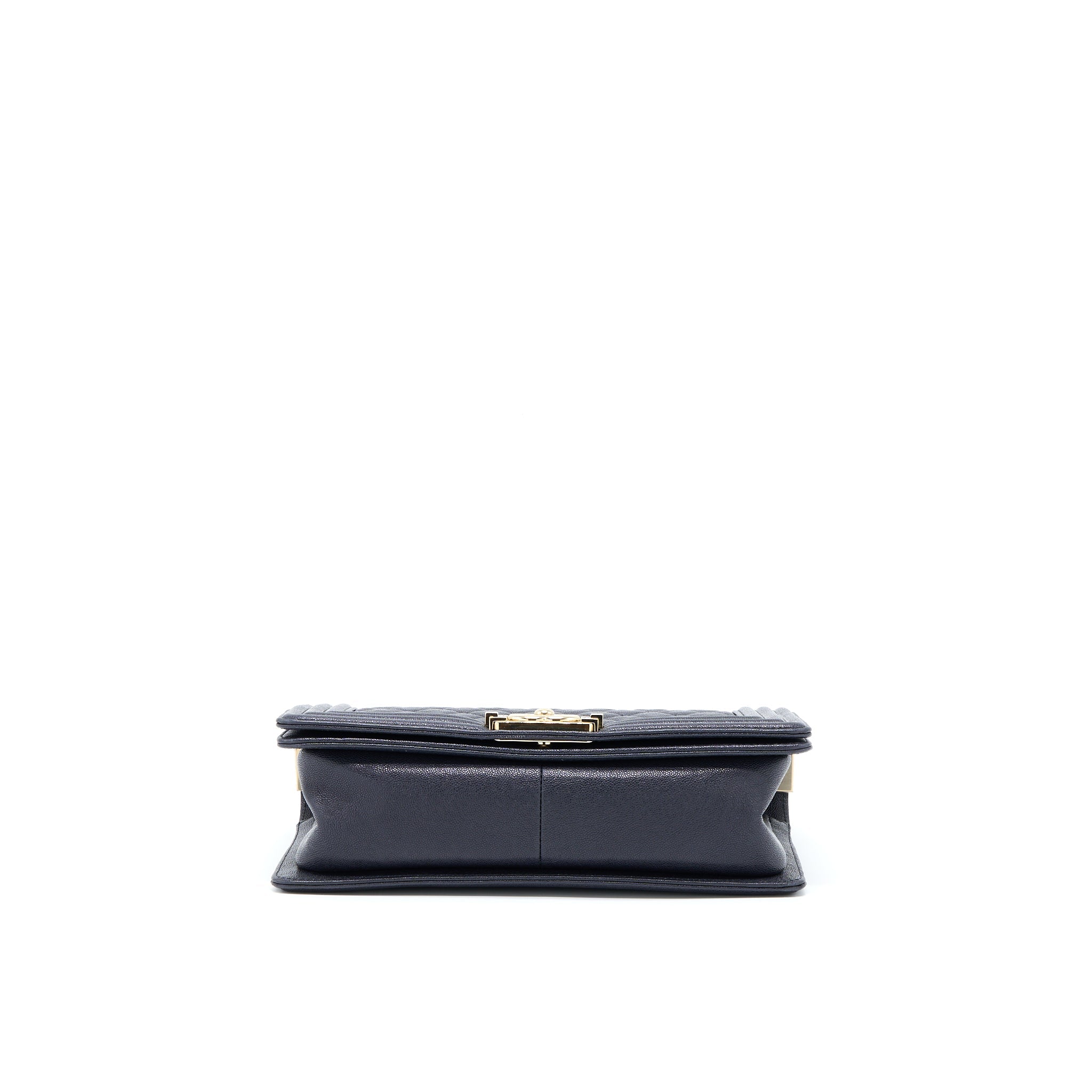 CHANEL MEDIUM BOY BAG GRAINED CALFSKIN DARK BLUE LGHW