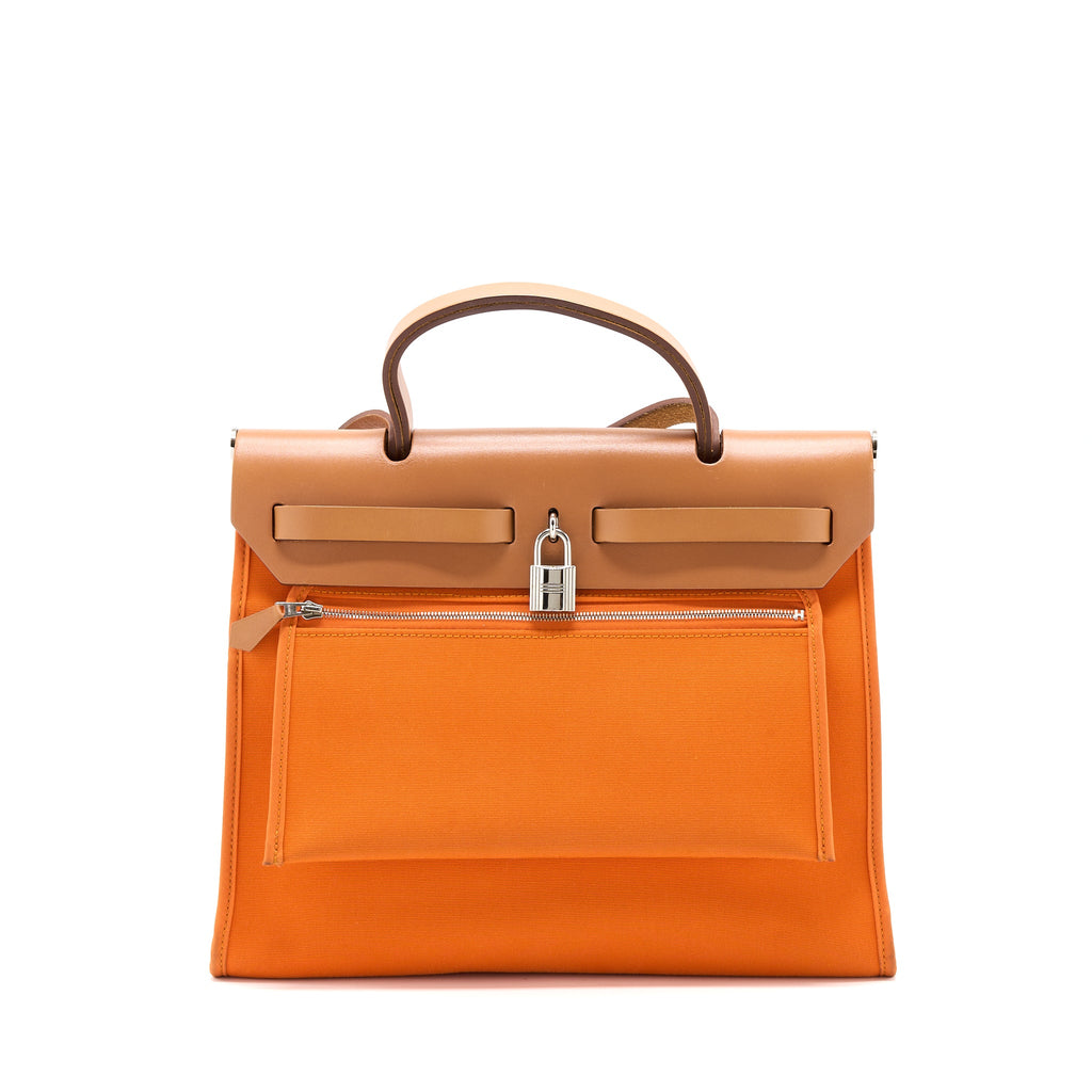 HERMES HERBAG 31 ZIP BAG CANVAS ORANGE SHW