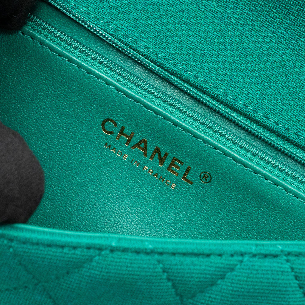 CHANEL 23A CLASSIC FLAP CLUTCH FABRIC GREEN LGHW(MICROCHIP)