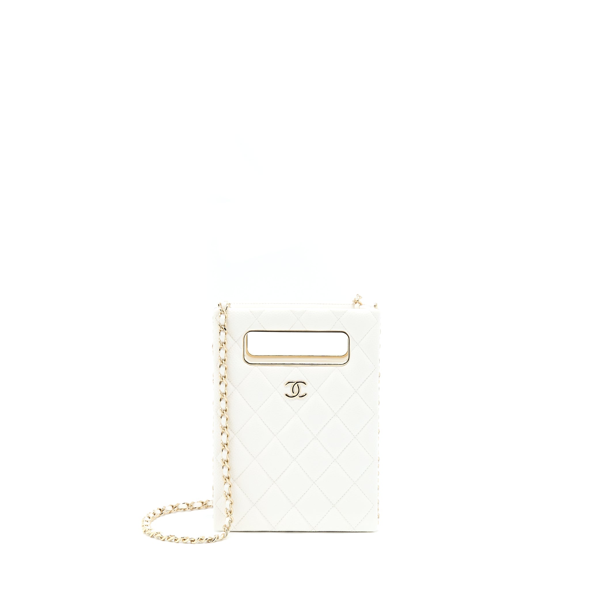 CHANEL VERTICAL EVENING CHAIN BAG CAVIAR WHITE LGHW (MICROCHIP)