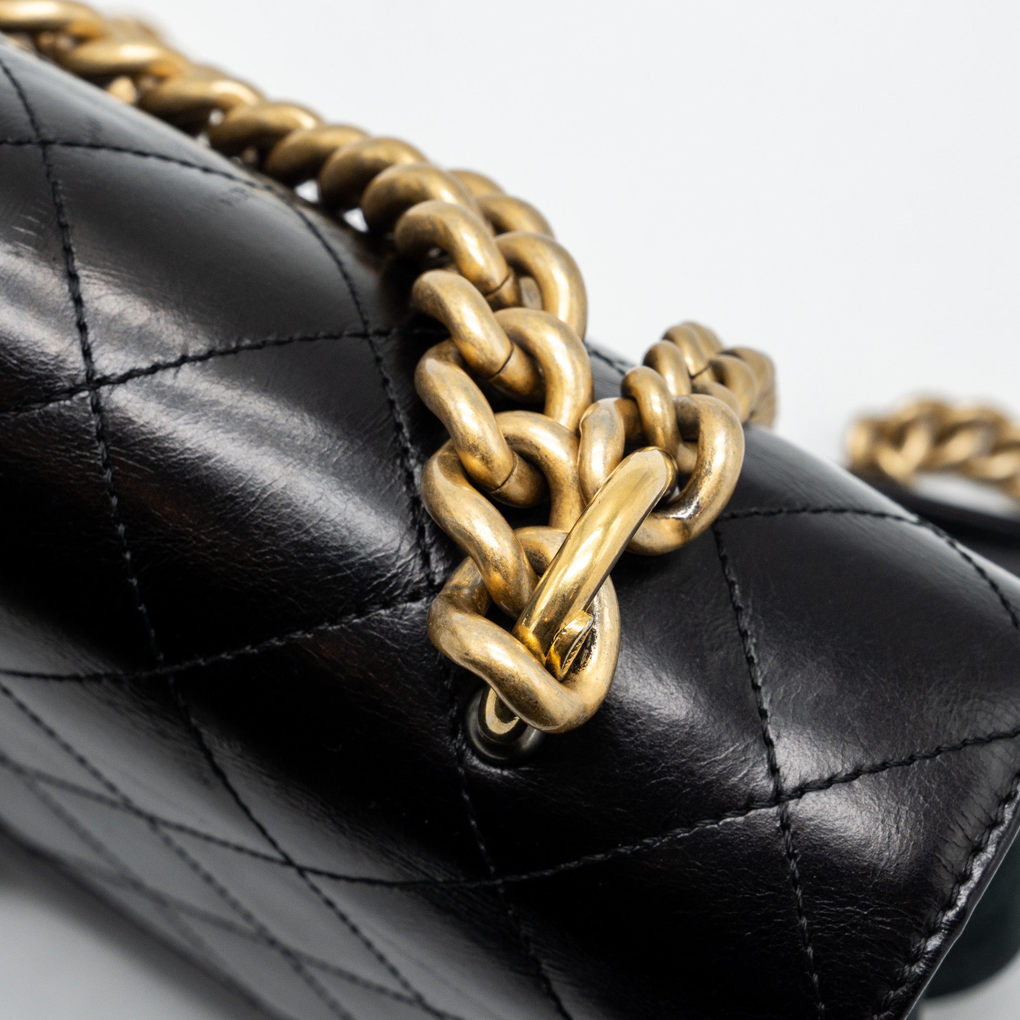 CHANEL FLAP BAG WITH CHAINS HANDLE CALFSKIN BLACK GHW