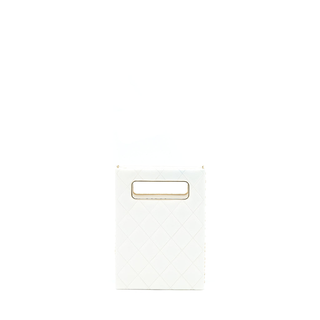 CHANEL VERTICAL EVENING CHAIN BAG CAVIAR WHITE LGHW (MICROCHIP)