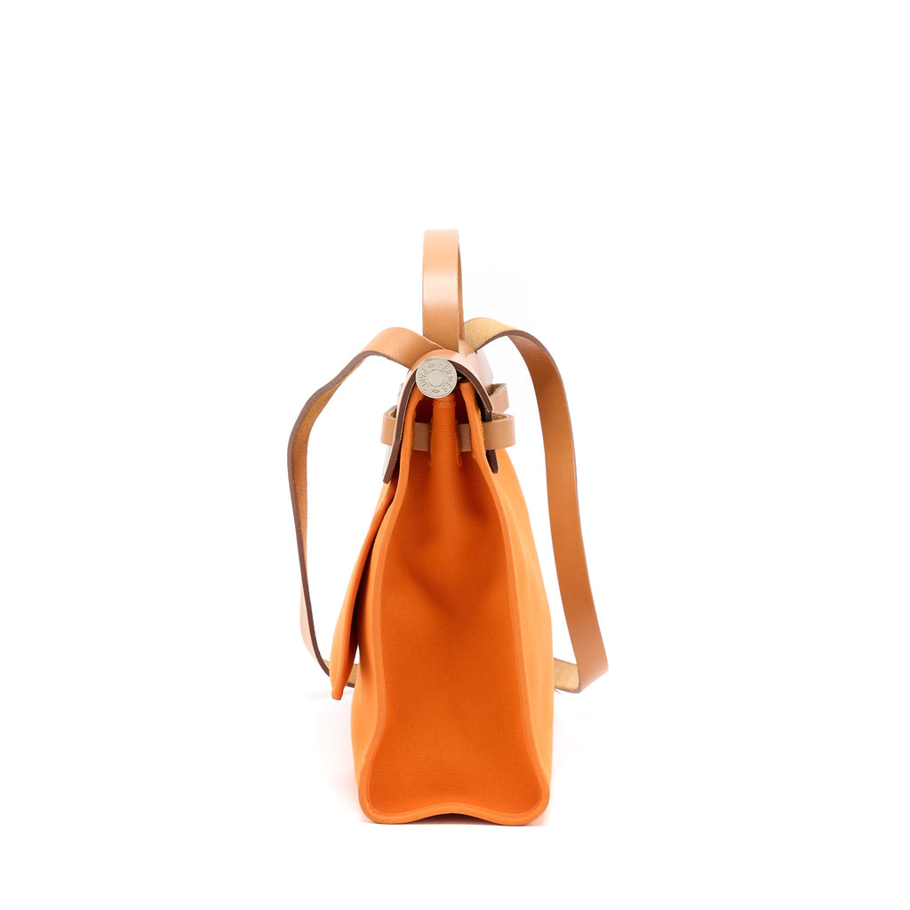 HERMES HERBAG 31 ZIP BAG CANVAS ORANGE SHW