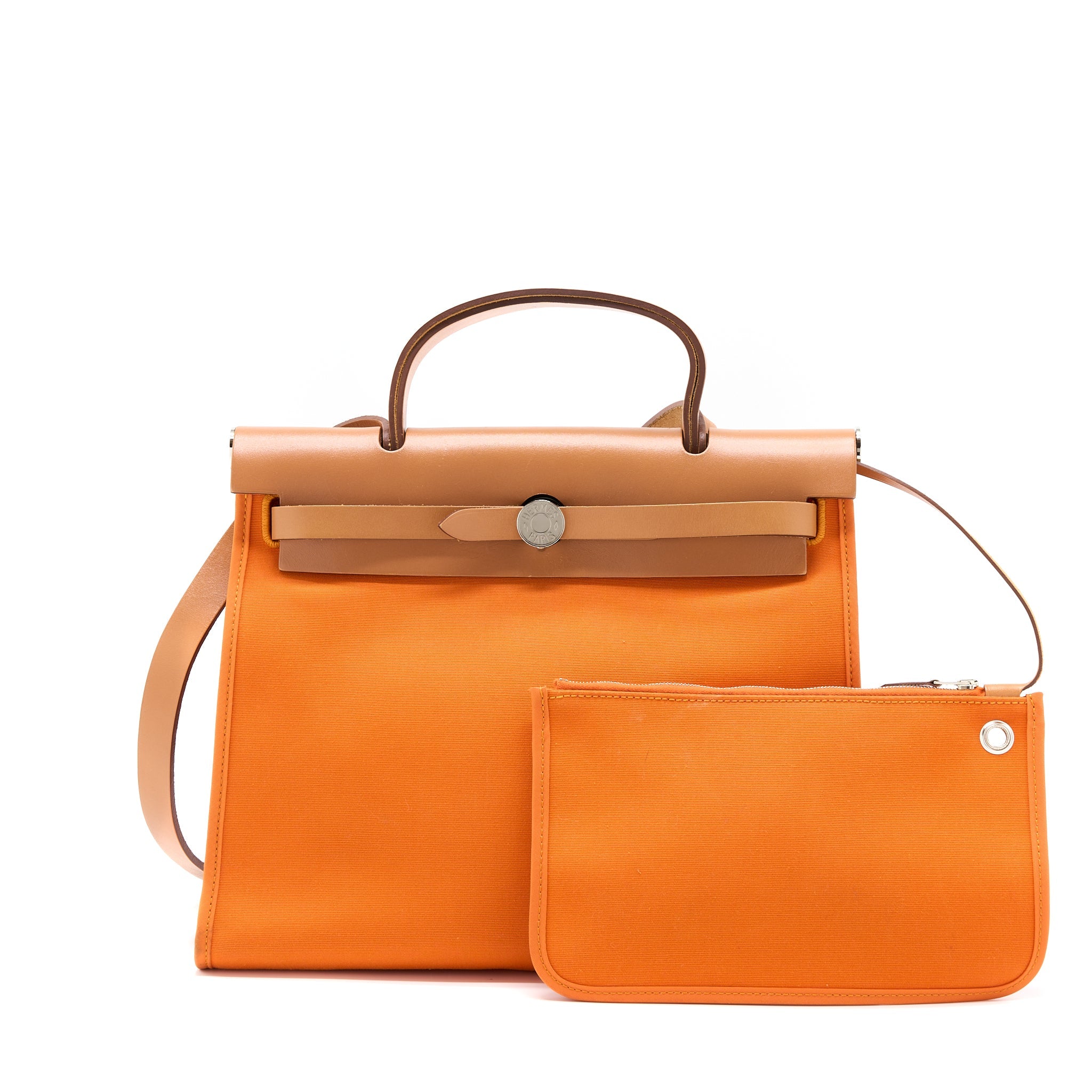 HERMES HERBAG 31 ZIP BAG CANVAS ORANGE SHW