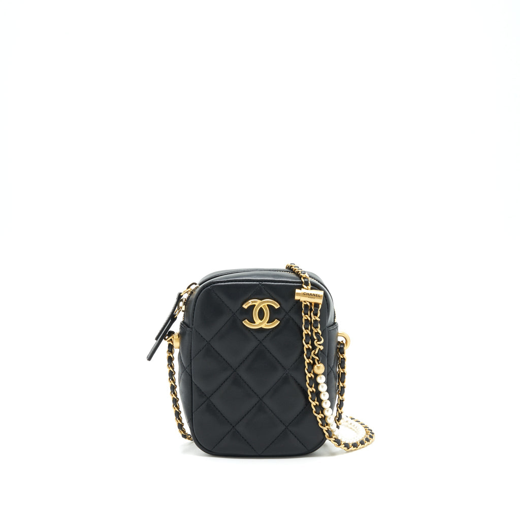 CHANEL 22C MY PERFECT MINI CAMERA CASE LAMBSKIN BLACK GHW(MICROCHIP)