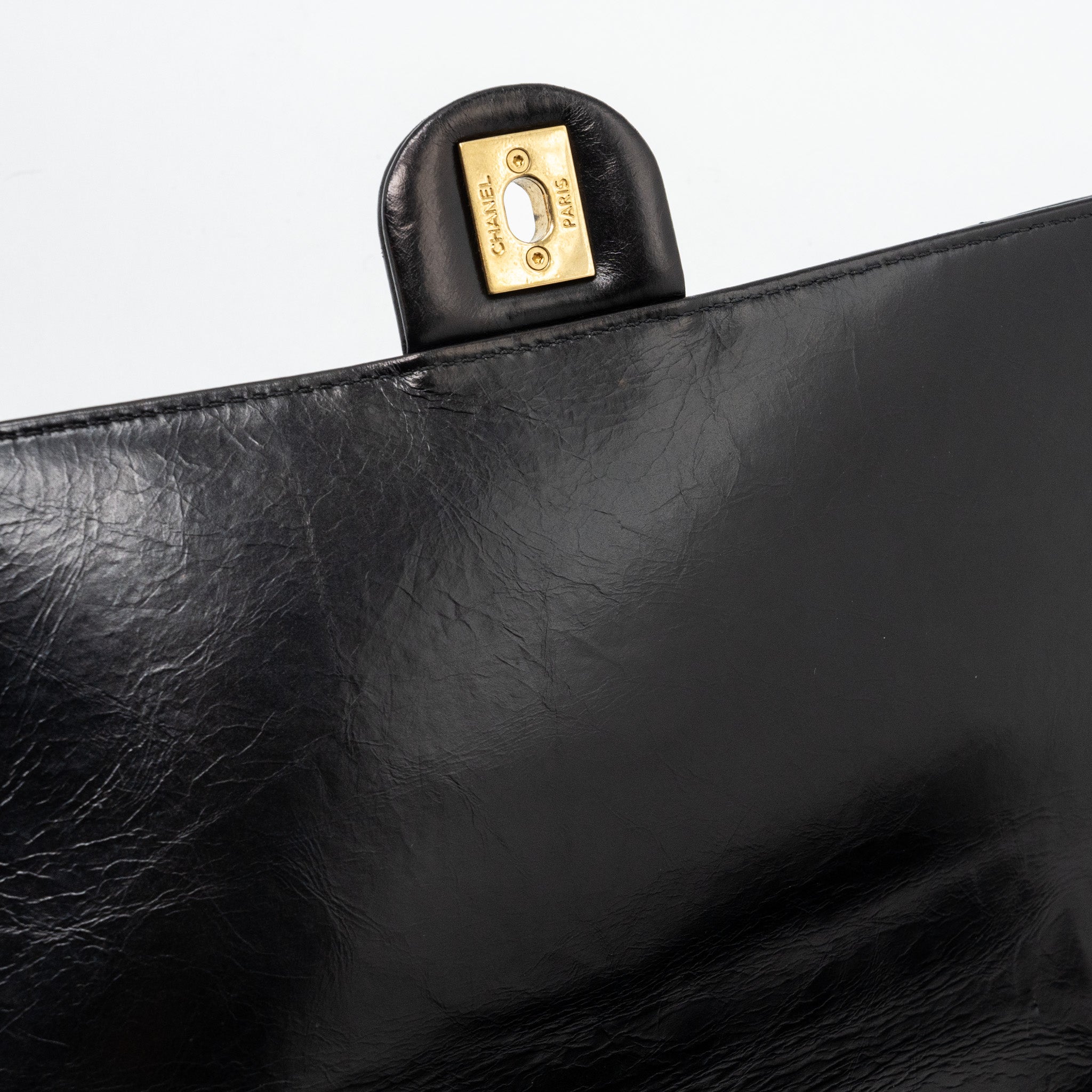 CHANEL FLAP BAG WITH CHAINS HANDLE CALFSKIN BLACK GHW