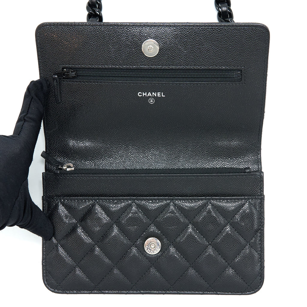 CHANEL QUILTED WALLET ON CHAIN CAVIAR SO BLACK