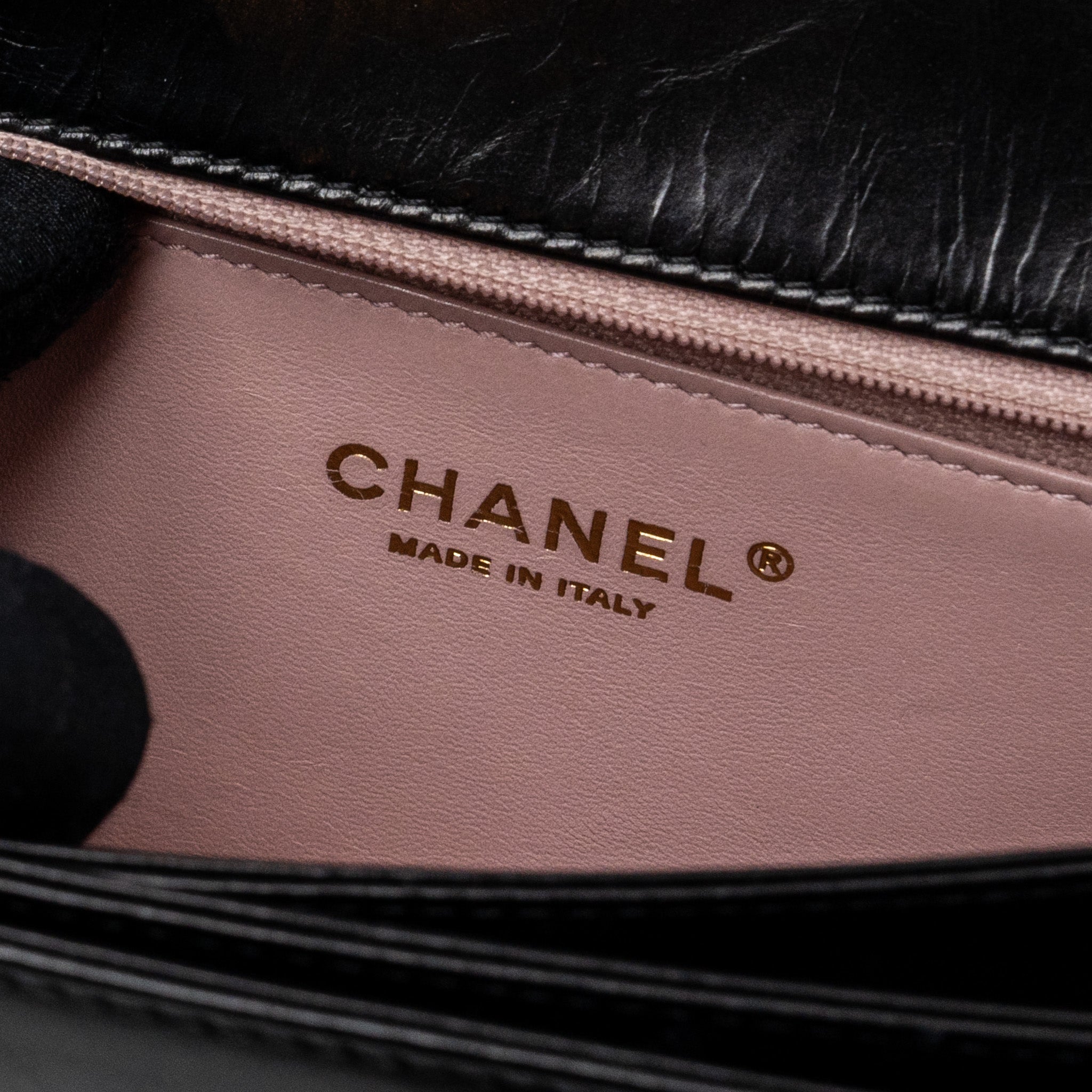 CHANEL FLAP BAG WITH CHAINS HANDLE CALFSKIN BLACK GHW