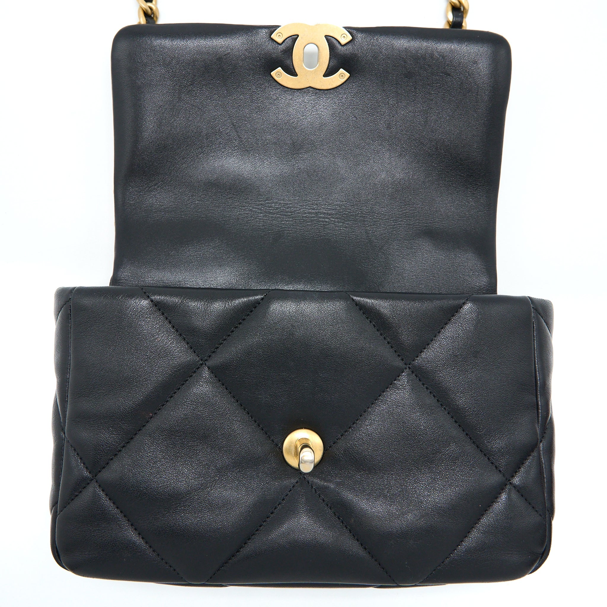 CHANEL SMALL 19 BAG LAMBSKIN BLACK MULTICOLOUR HARDWARE