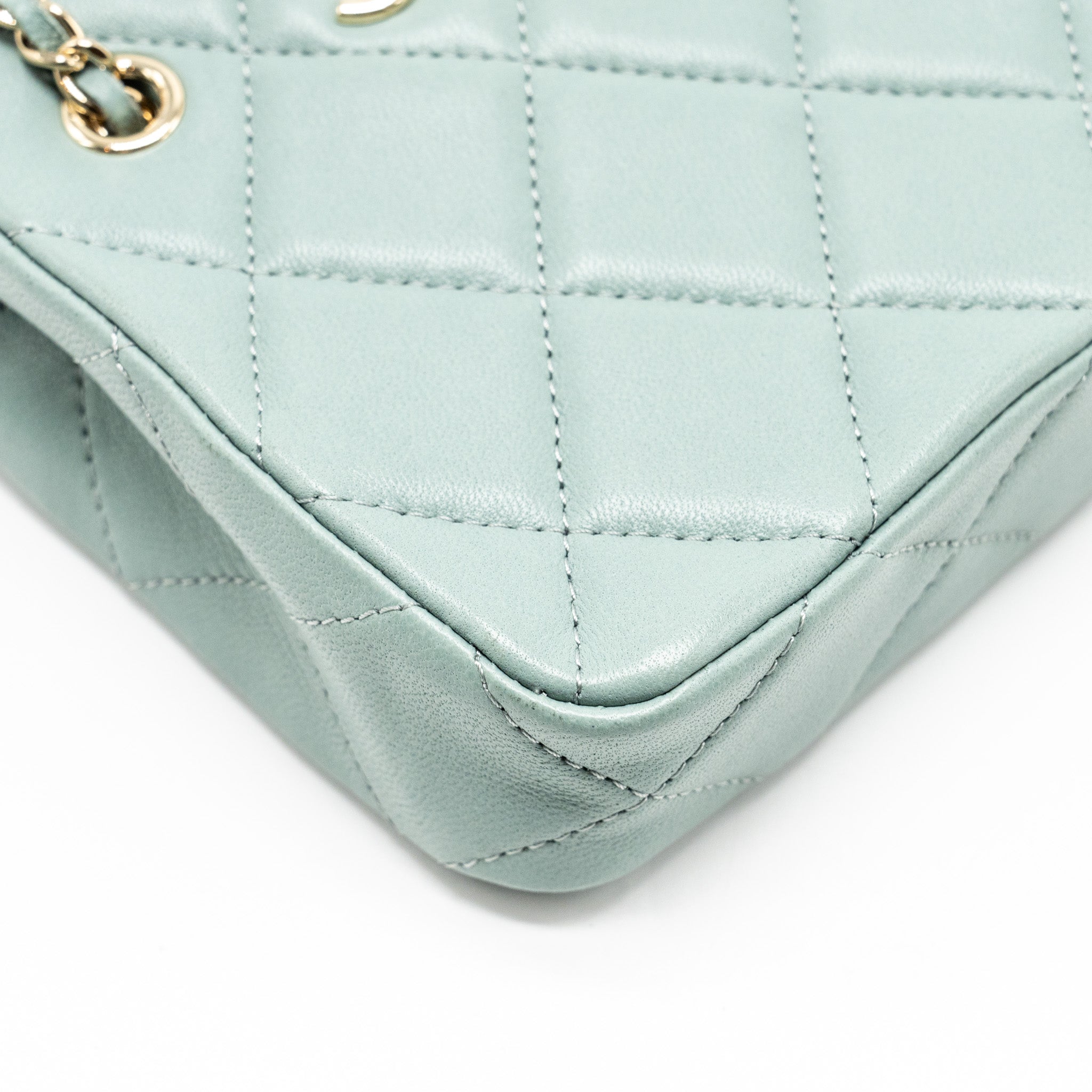 CHANEL MINI QUILTED CHAIN BAG LAMBSKIN LIGHT BLUE LGHW