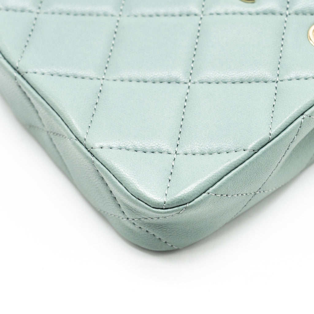 CHANEL MINI QUILTED CHAIN BAG LAMBSKIN LIGHT BLUE LGHW