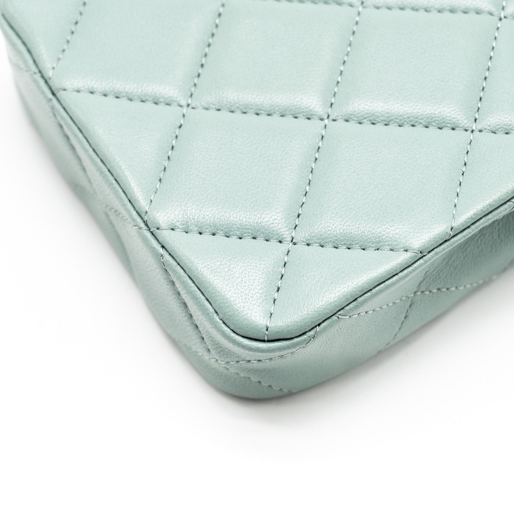 CHANEL MINI QUILTED CHAIN BAG LAMBSKIN LIGHT BLUE LGHW