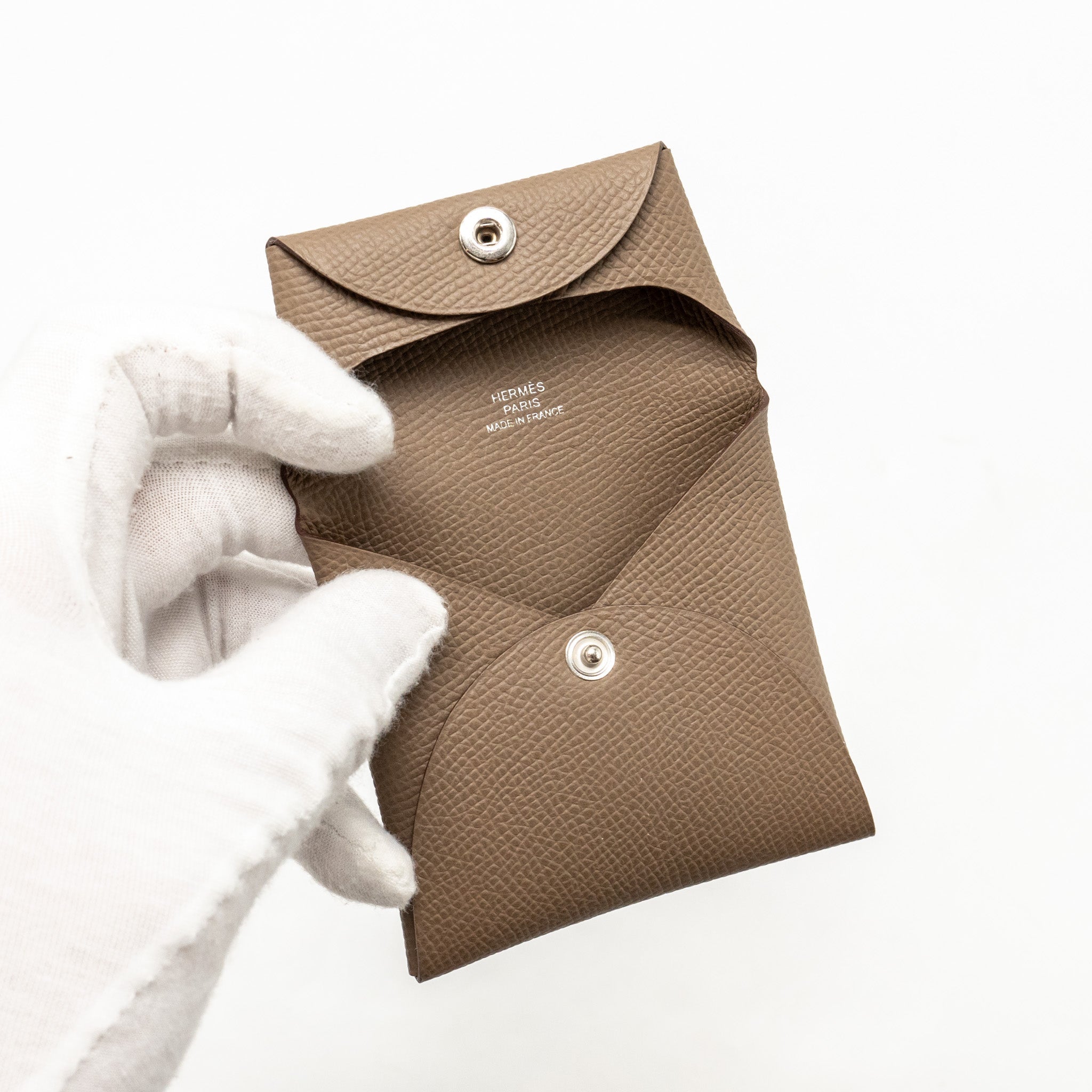 HERMES CALVI DUO CARD HOLDER ALEZAN AND BASTIA CHANGE PURSE ETOUPE EPSOM SHW