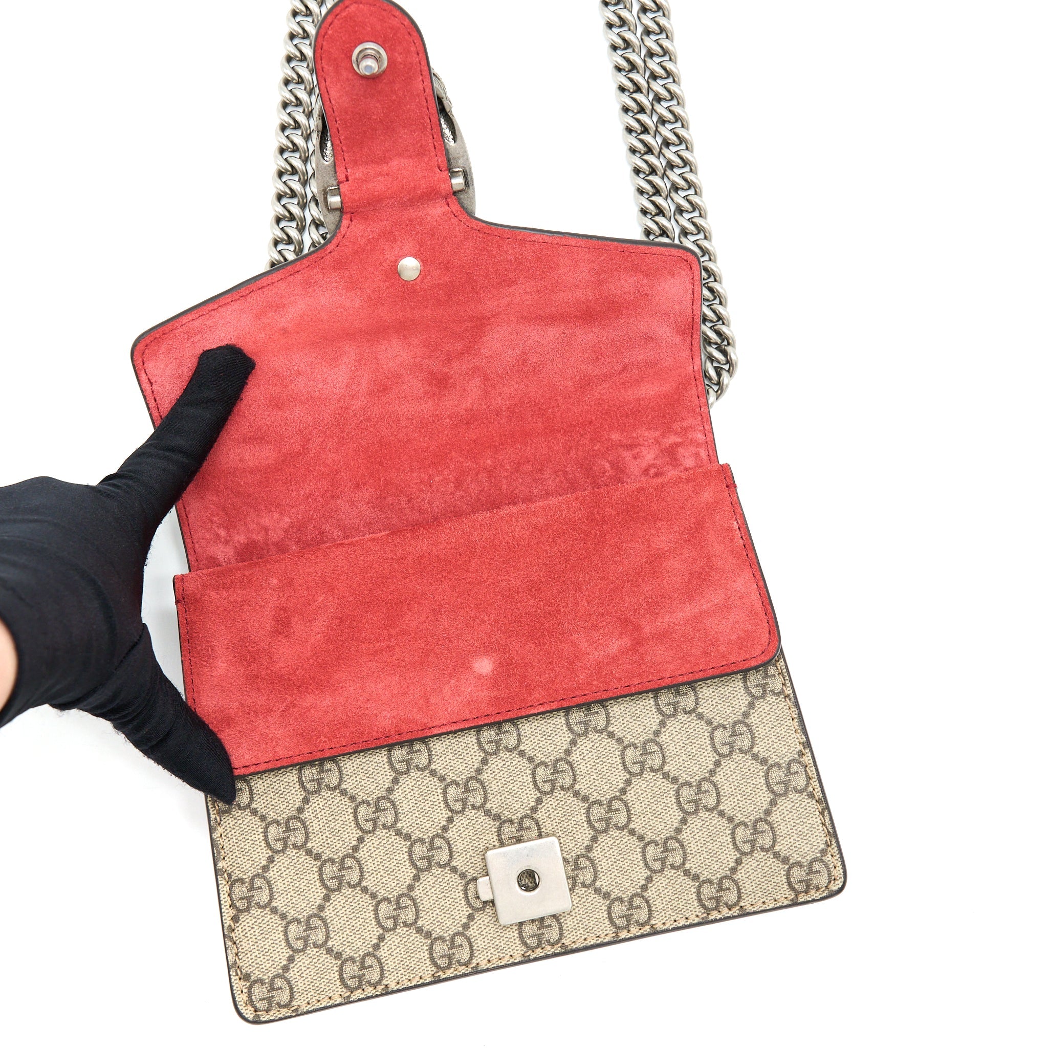 GUCCI MINI DIONYSUS SUPREME SUEDE RED CROSSBODY BAG SHW