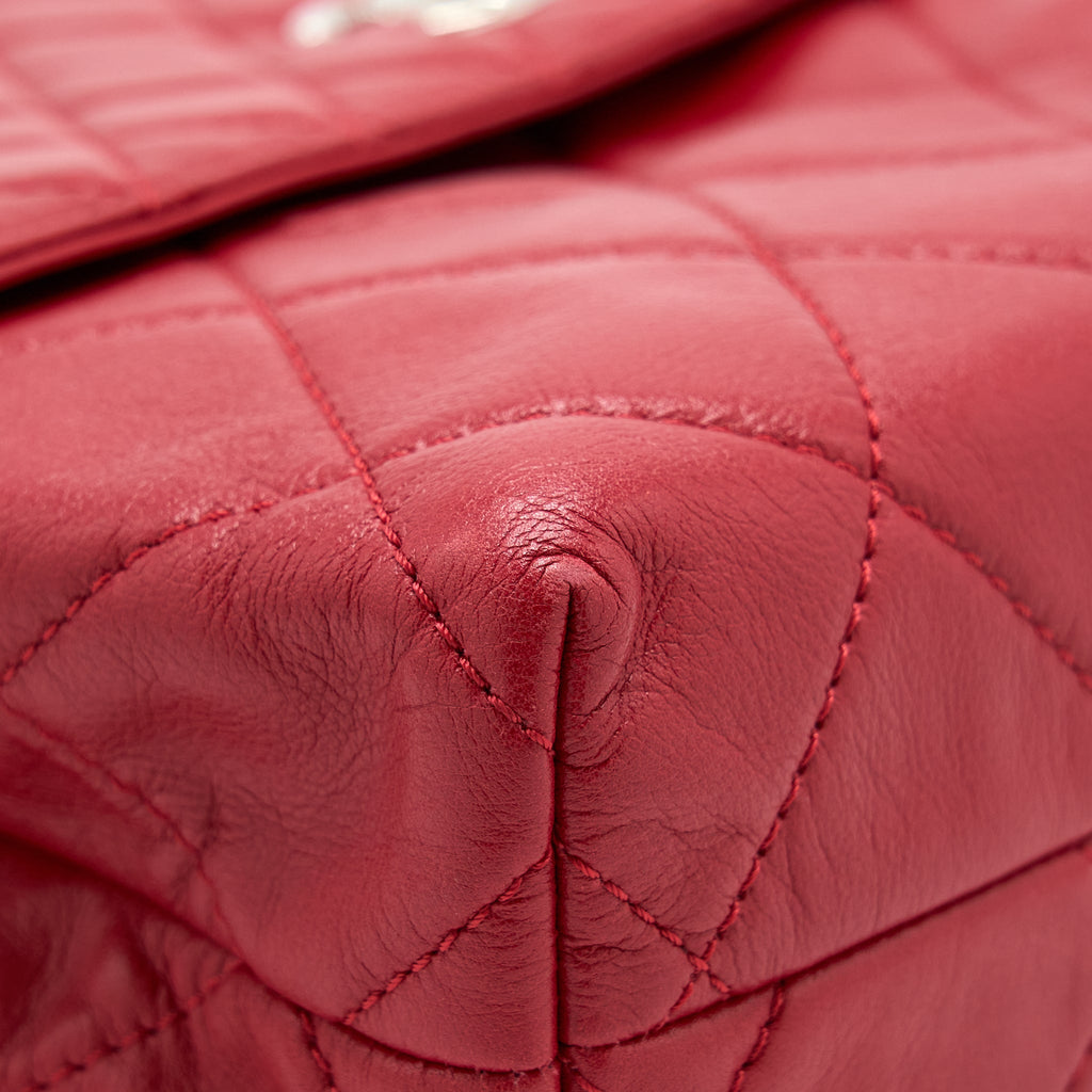 CHANEL LARGE FLAP BAG LAMBSKIN RED SHW