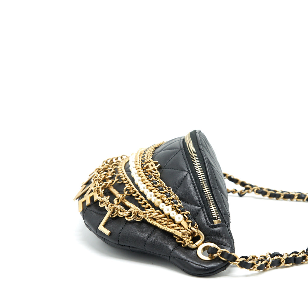 CHANEL ALL ABOUT CHAINS WAIST BAG CALFSKIN BLACK GHW