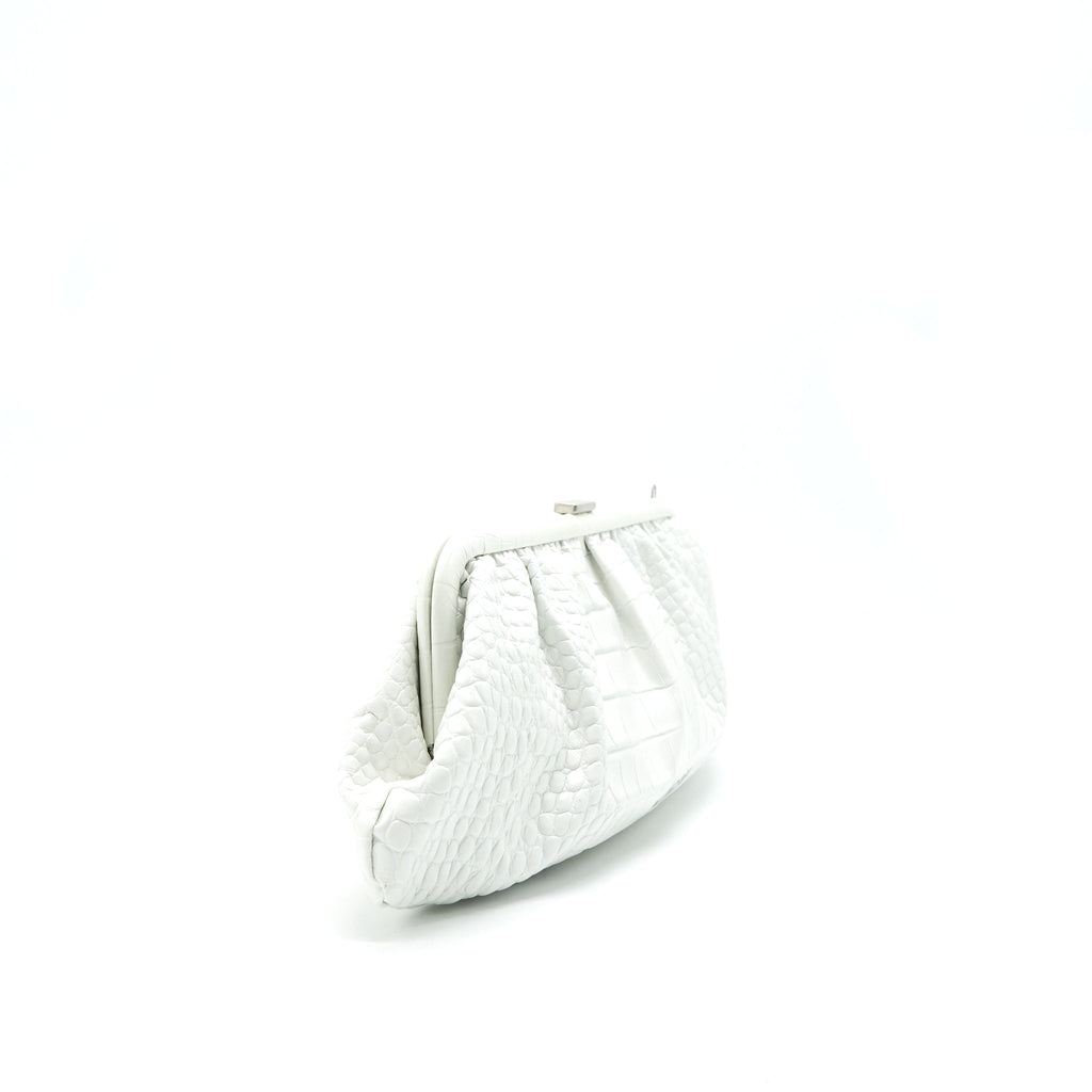 BALENCIAGA CLOUD XL CROCODILE EMBOSSED CLUTCH/ CROSSBODY BAG
