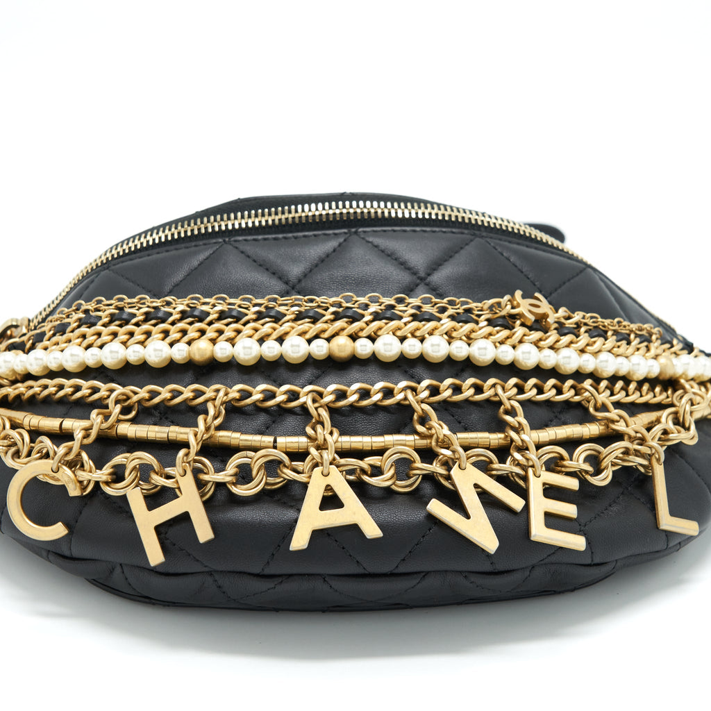 CHANEL ALL ABOUT CHAINS WAIST BAG CALFSKIN BLACK GHW