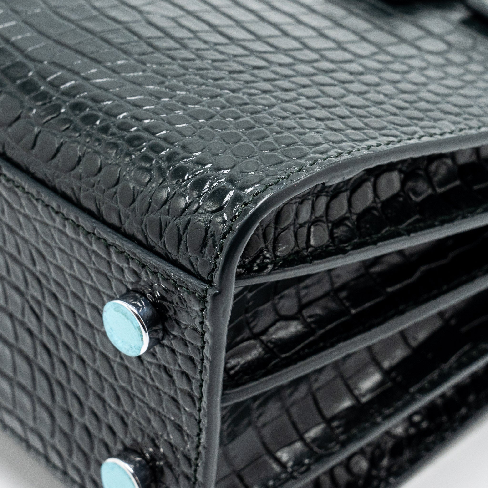 SAINT LAURENT/YSL SAC DE JOUR NANO CROC-EMBOSSED CALFSKIN DARK GREEN SHW