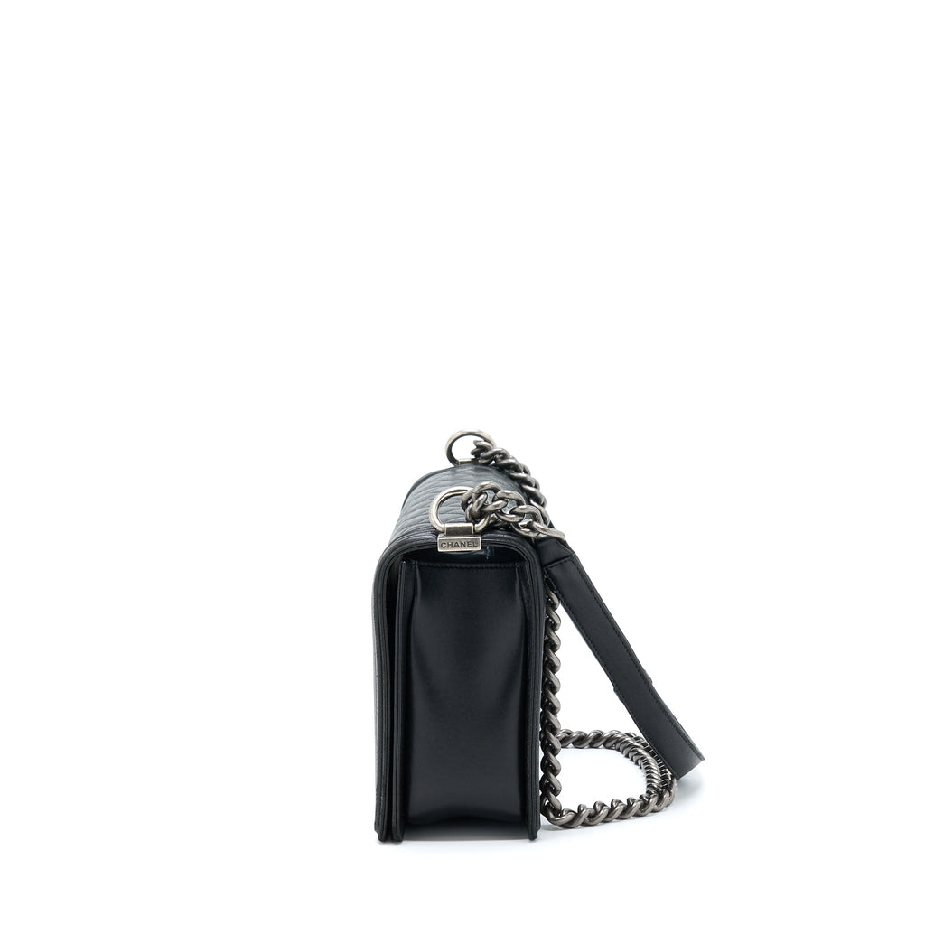 CHANEL MEDIUM BOY BAG LAMBSKIN BLACK RUTHENIUM SHW