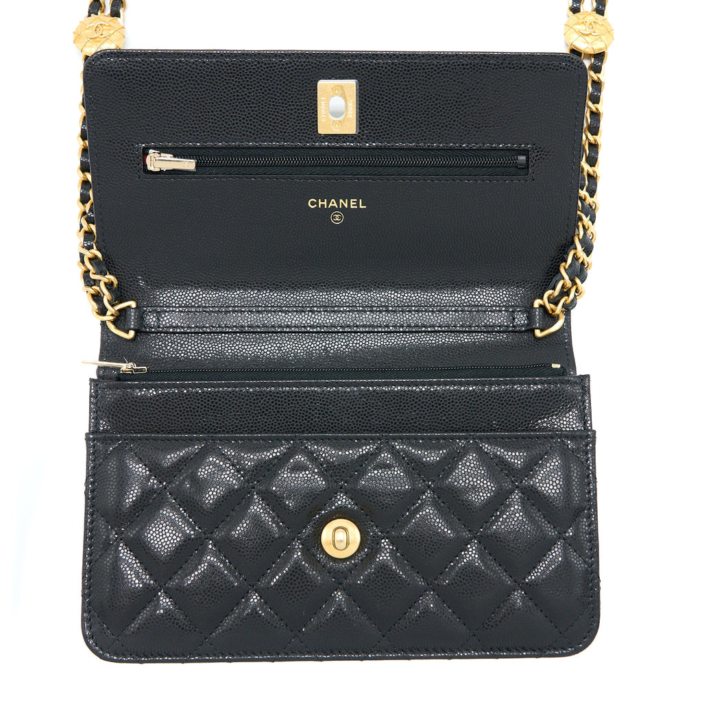 CHANEL 22A WALLET ON CHAIN CAVIAR BLACK GHW (MICROCHIP)