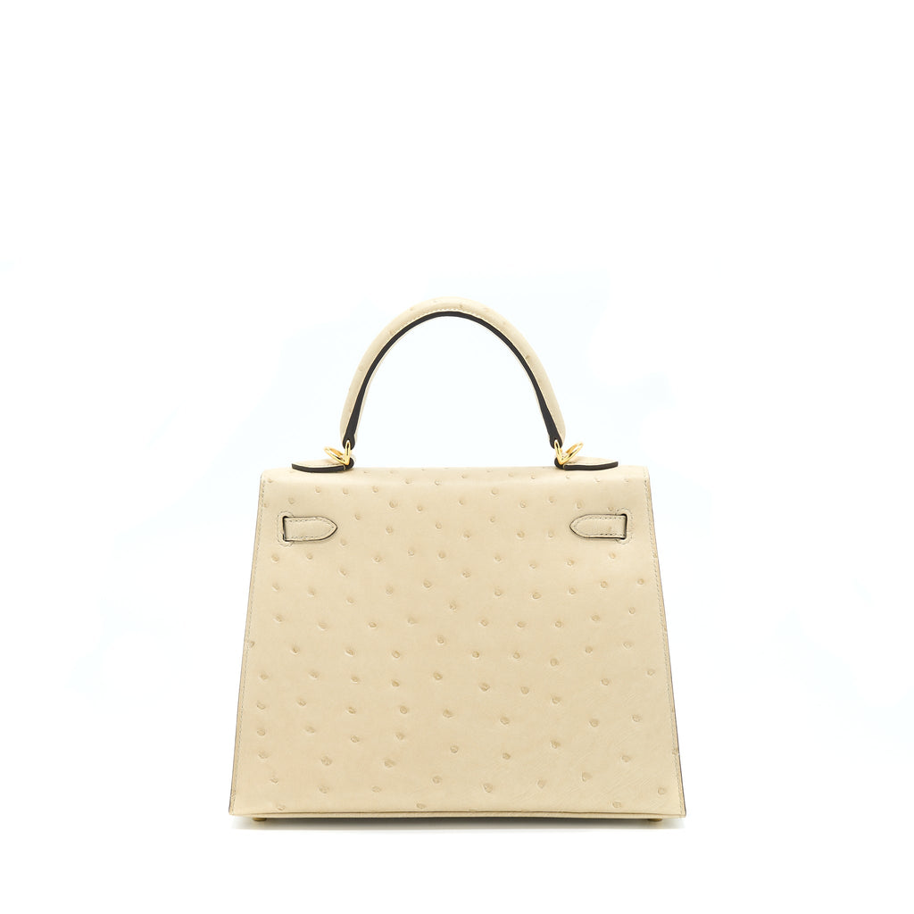 HERMES KELLY 25 OSTRICH 3C PARCHEMIN GHW
