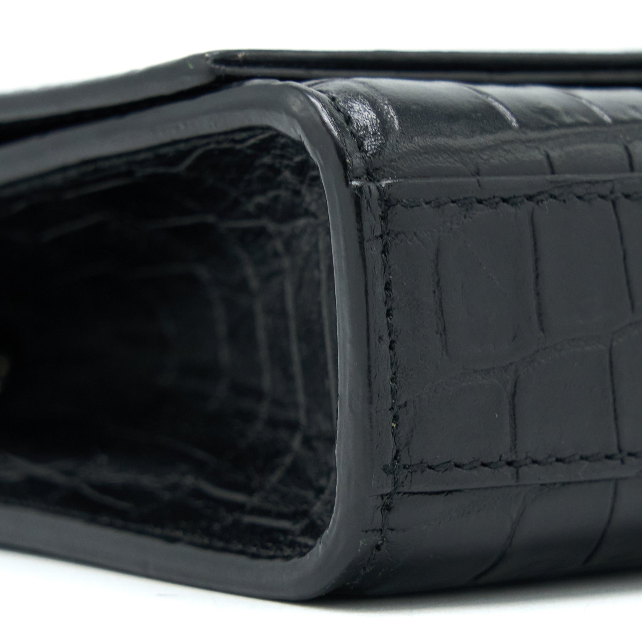 SAINT LAURENT KATE TASSEL CROC EMBOSSED CALFSKIN BLACK SHW