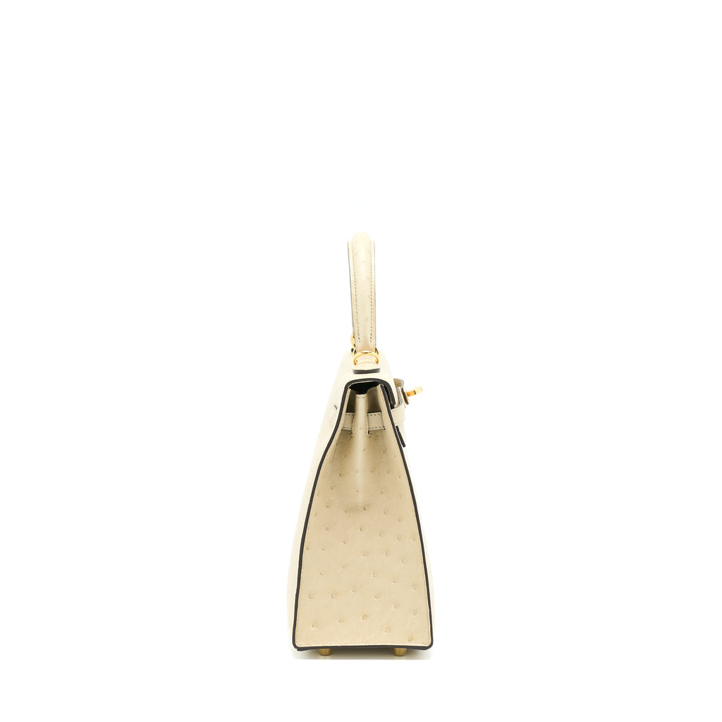 HERMES KELLY 25 OSTRICH 3C PARCHEMIN GHW