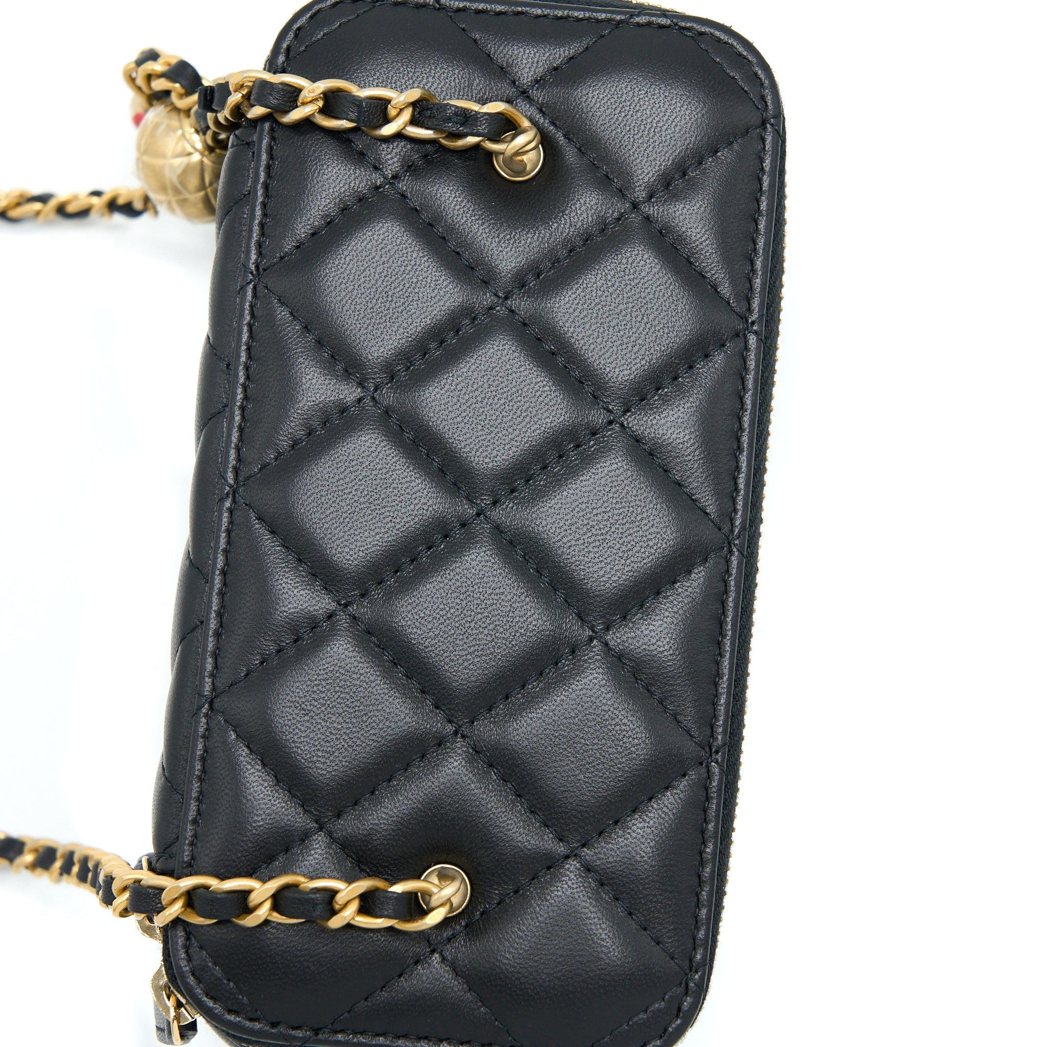 CHANEL 22B PEARL CRUSH LONG VANITY WITH CHAIN LAMBSKIN BLACK GHW (MICROCHIP)