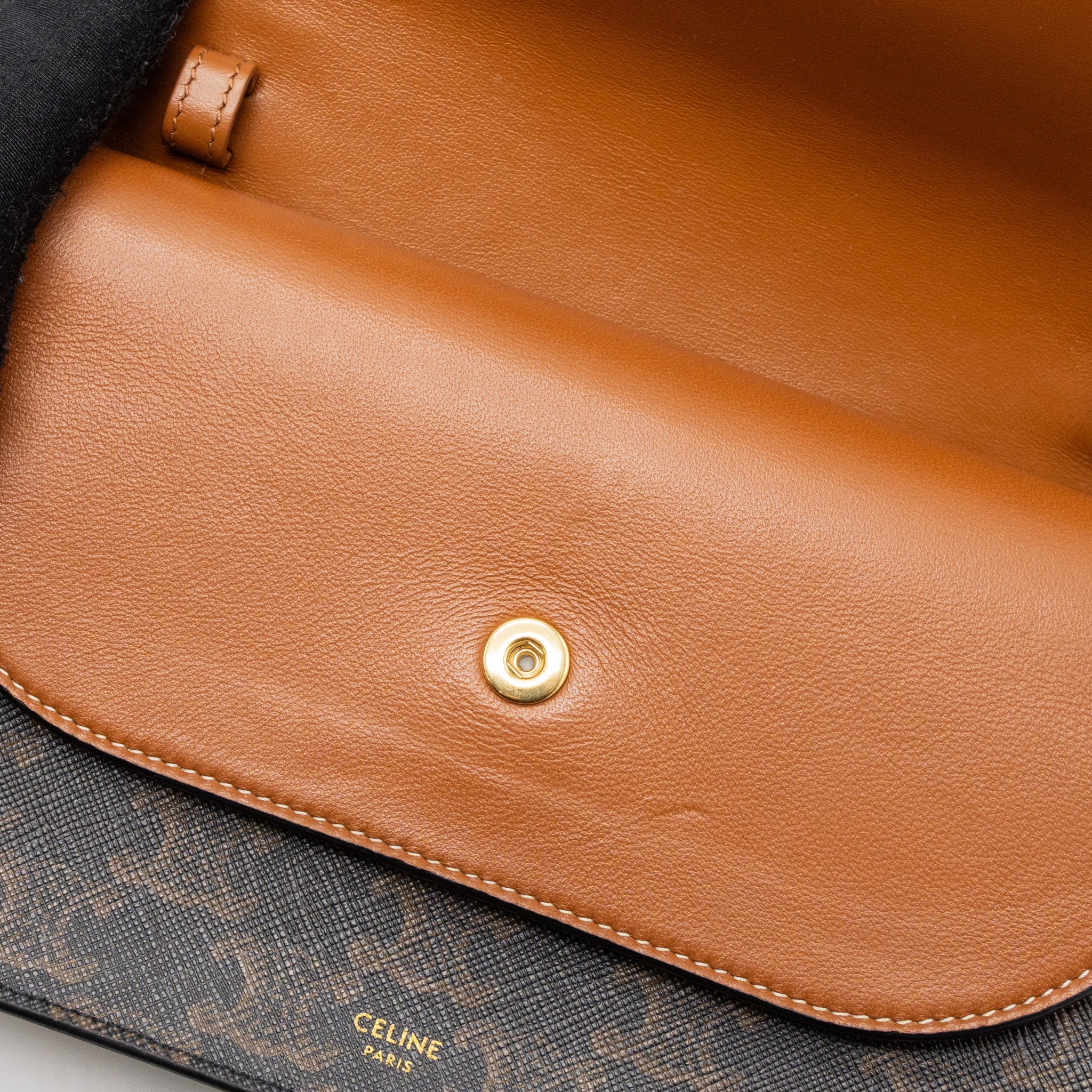 CELINE WALLET ON STRAP TRIOMPHE CANVAS/SMOOTH LAMBSKIN TAN GHW