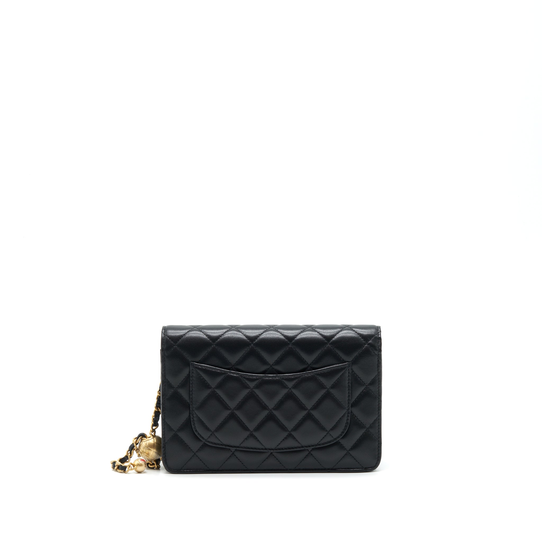 CHANEL 22C PEARL CRUSH WALLET ON CHAIN LAMBSKIN BLACK GHW (MICROCHIP)
