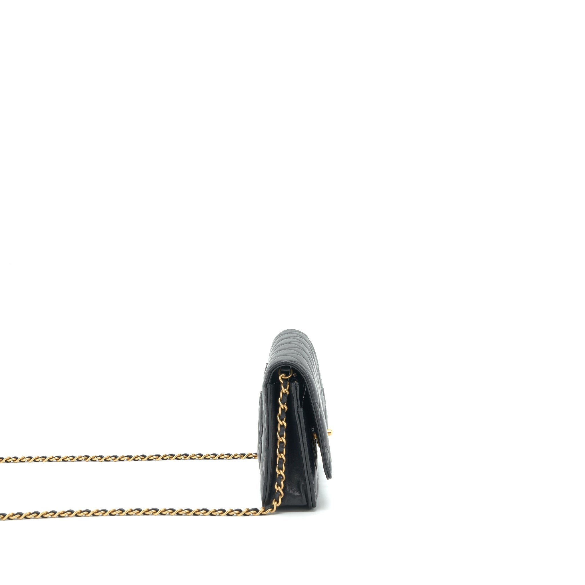 CHANEL 22C PEARL CRUSH WALLET ON CHAIN LAMBSKIN BLACK GHW (MICROCHIP)