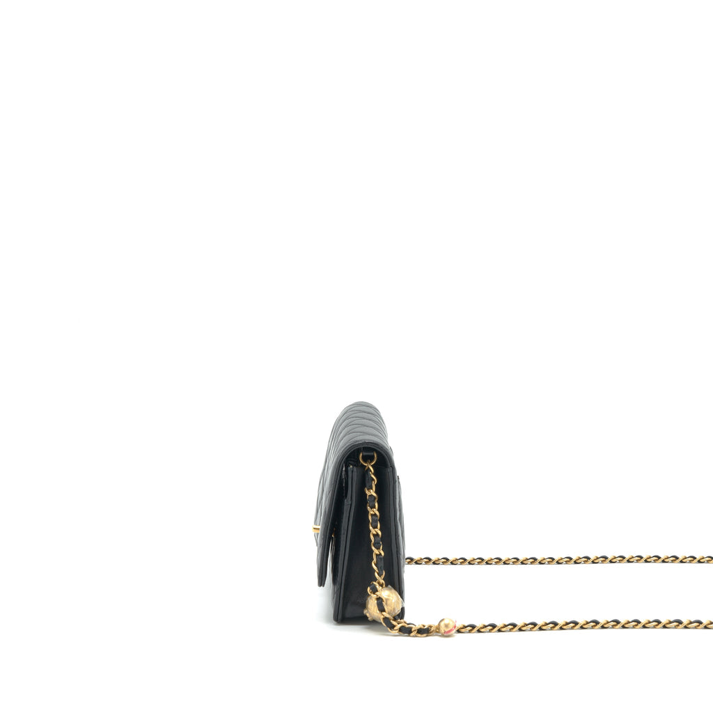 CHANEL 22C PEARL CRUSH WALLET ON CHAIN LAMBSKIN BLACK GHW (MICROCHIP)