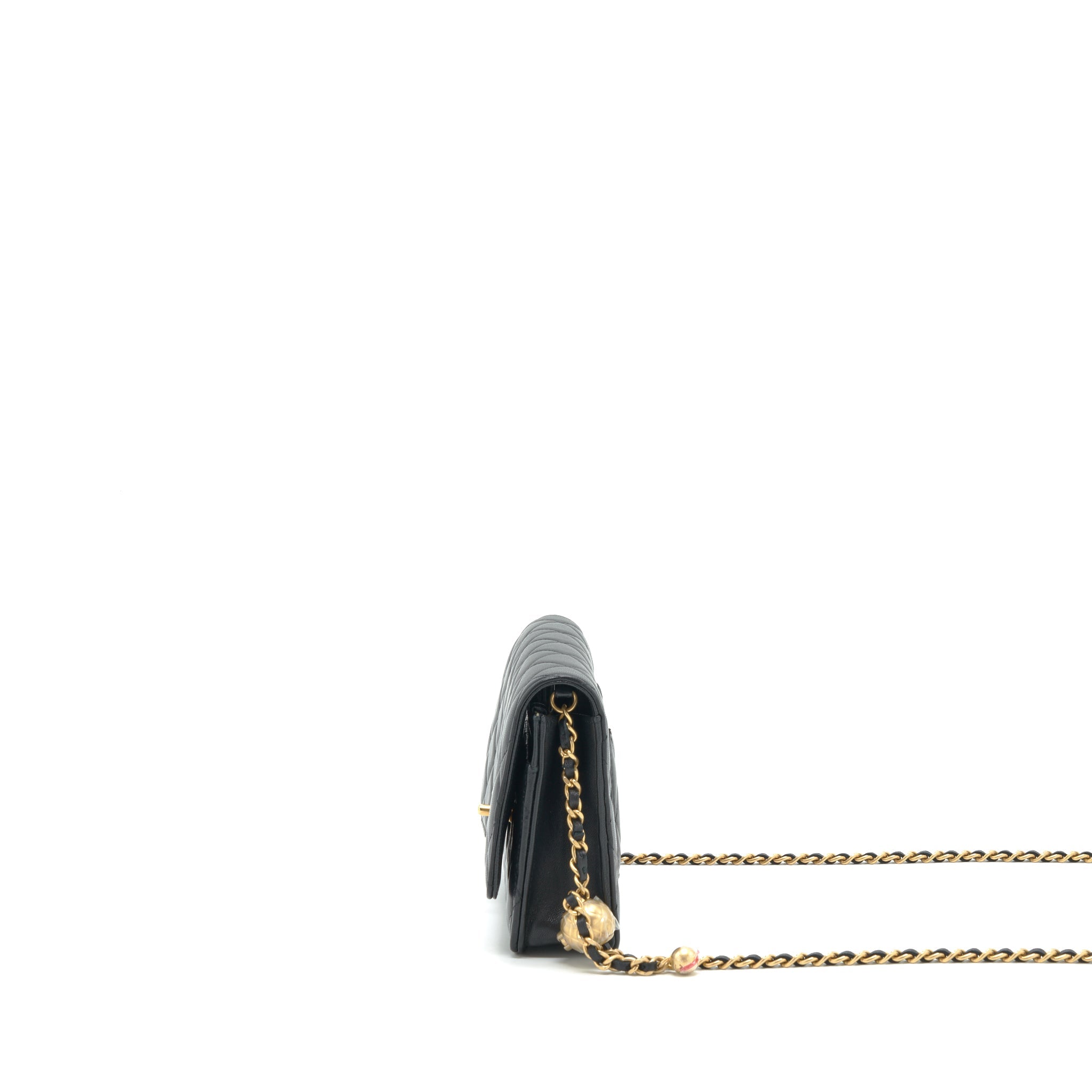 CHANEL 22C PEARL CRUSH WALLET ON CHAIN LAMBSKIN BLACK GHW (MICROCHIP)