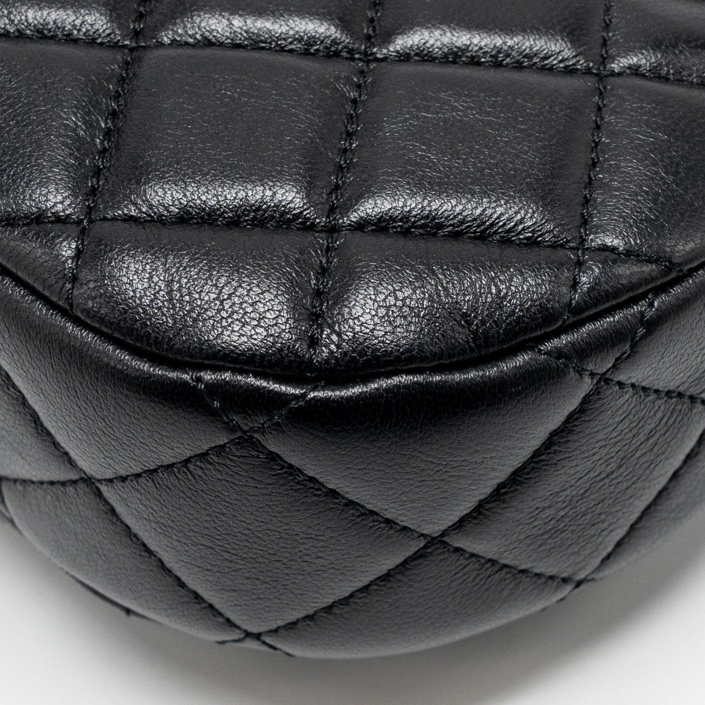 CHANEL 24C TOP HANDLE FLAP BAG QUILTED LAMBSKIN BLACK GHW (MICROCHIP)