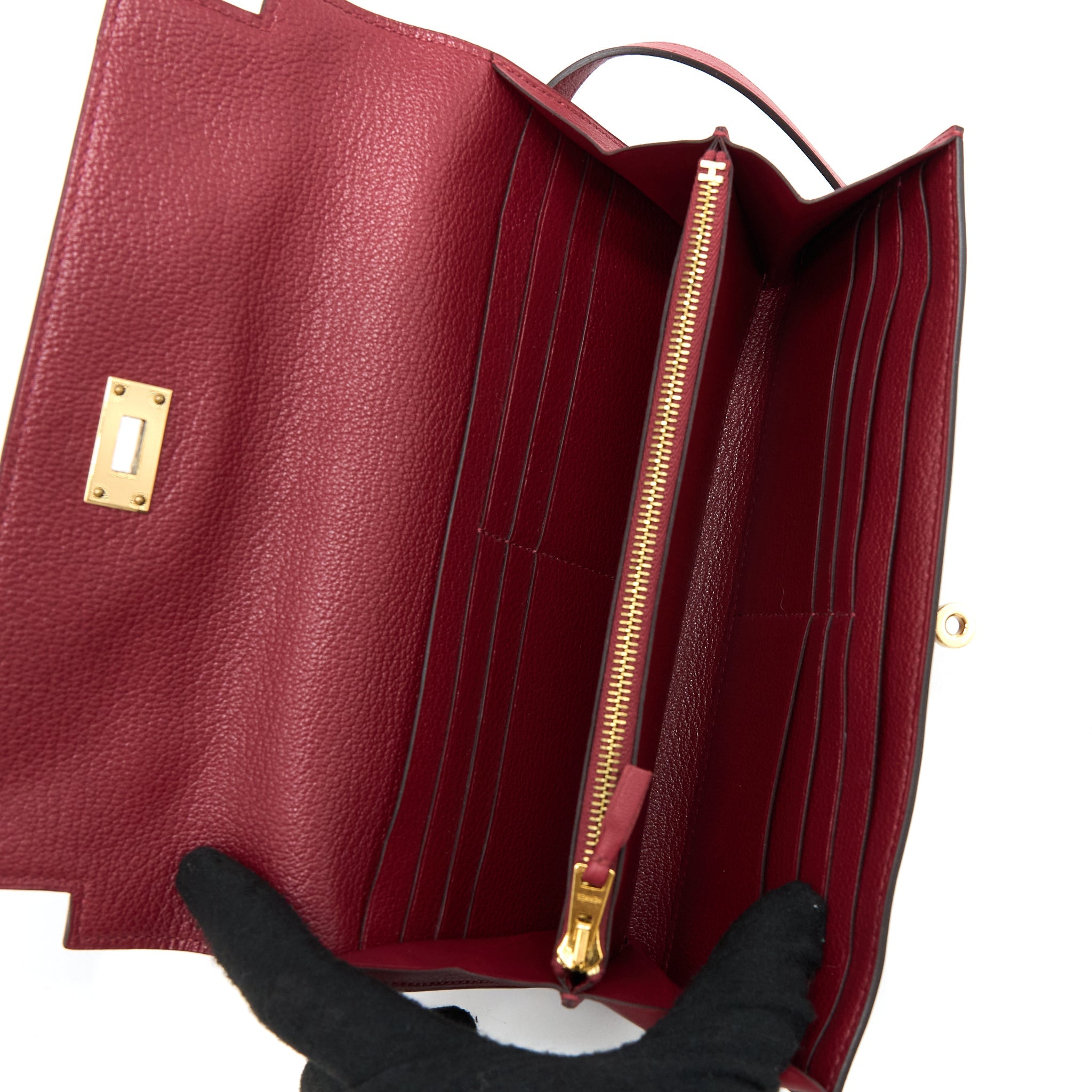 HERMES KELLY CLASSIC GHILLIES WALLET SWIFT K1 ROUGE GRENAT GHW