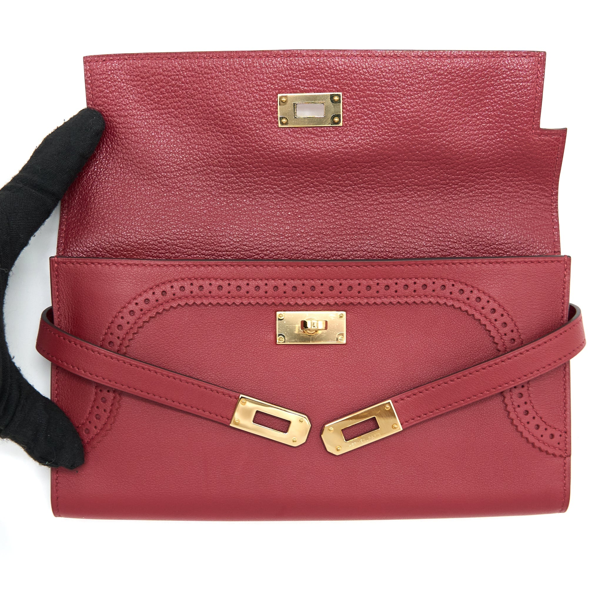 HERMES KELLY CLASSIC GHILLIES WALLET SWIFT K1 ROUGE GRENAT GHW