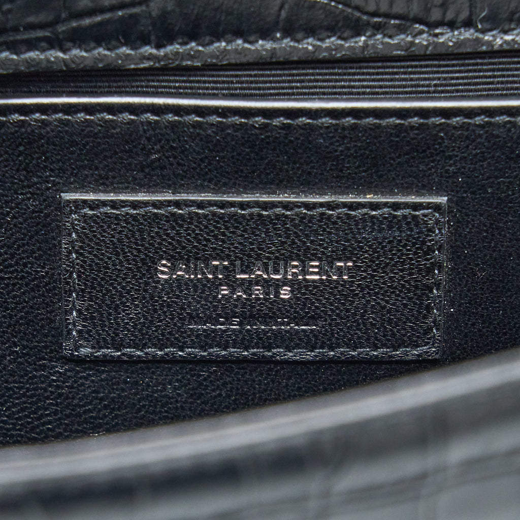 SAINT LAURENT KATE TASSEL CROC EMBOSSED CALFSKIN BLACK SHW