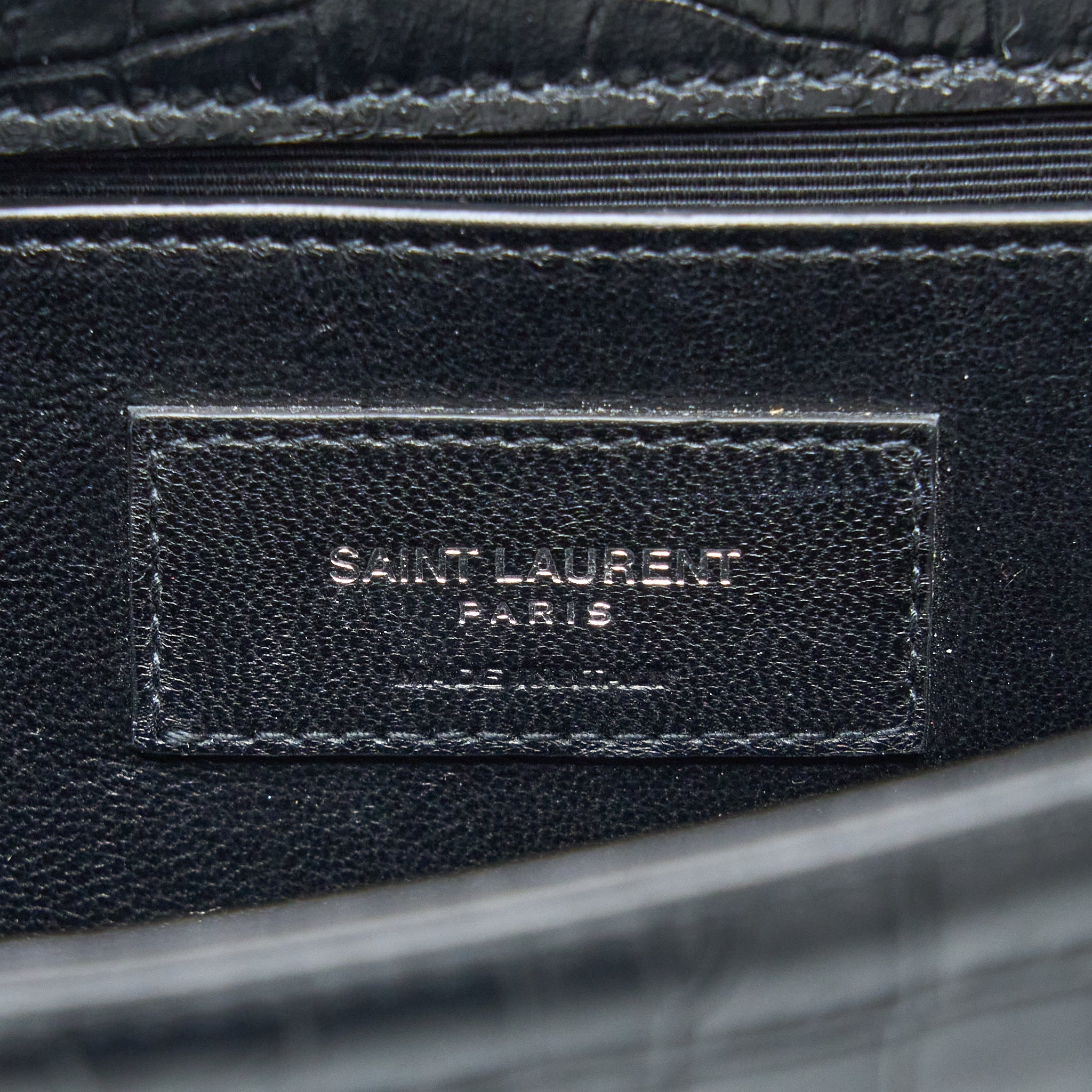 SAINT LAURENT KATE TASSEL CROC EMBOSSED CALFSKIN BLACK SHW