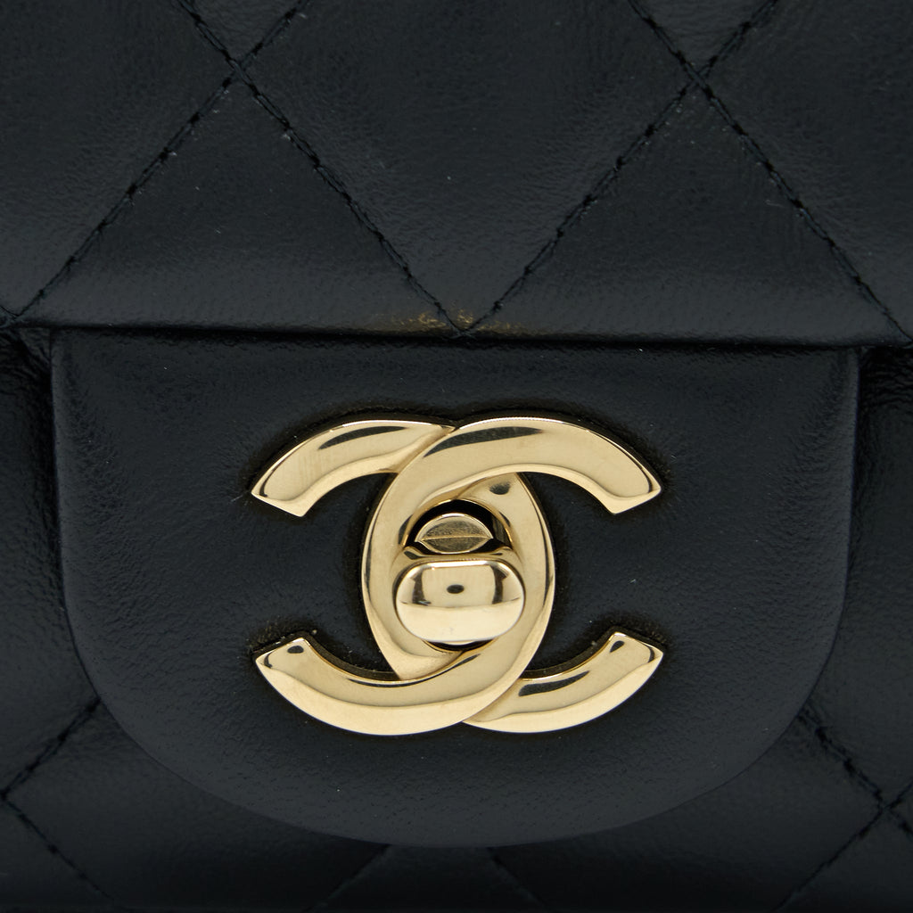 CHANEL CLASSIC MINI SQUARE FLAP BAG LAMBSKIN BLACK LGHW (MICROCHIP)
