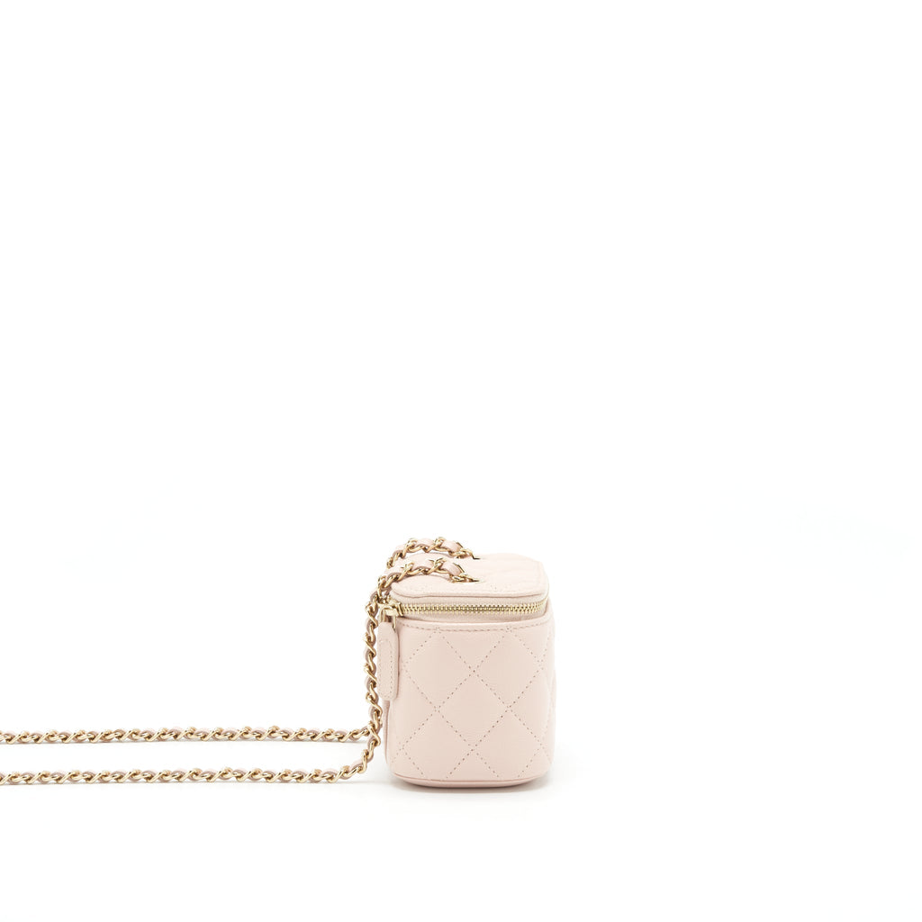 CHANEL MINI VANITY CASE WITH CHAIN CAVIAR LIGHT BEIGE LGHW