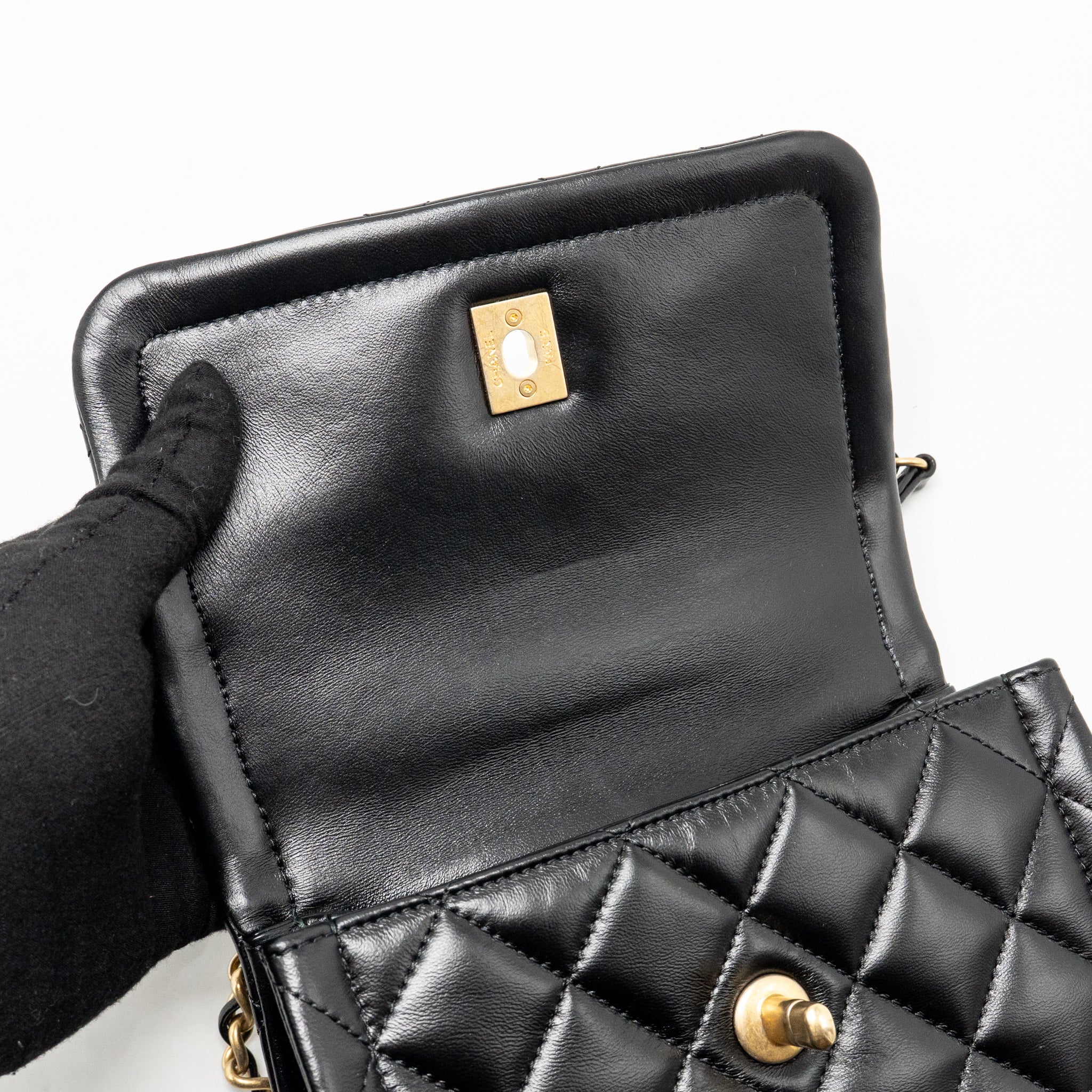 CHANEL QUILTED SQUARE FLAP BAG LAMBSKIN BLACK GHW