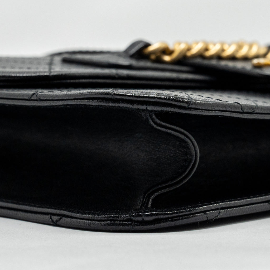 CHANEL GRAPHIC CHIC FRONT CHAIN QUILTED FLAP BAG SHEEPSKIN BLACK GHW