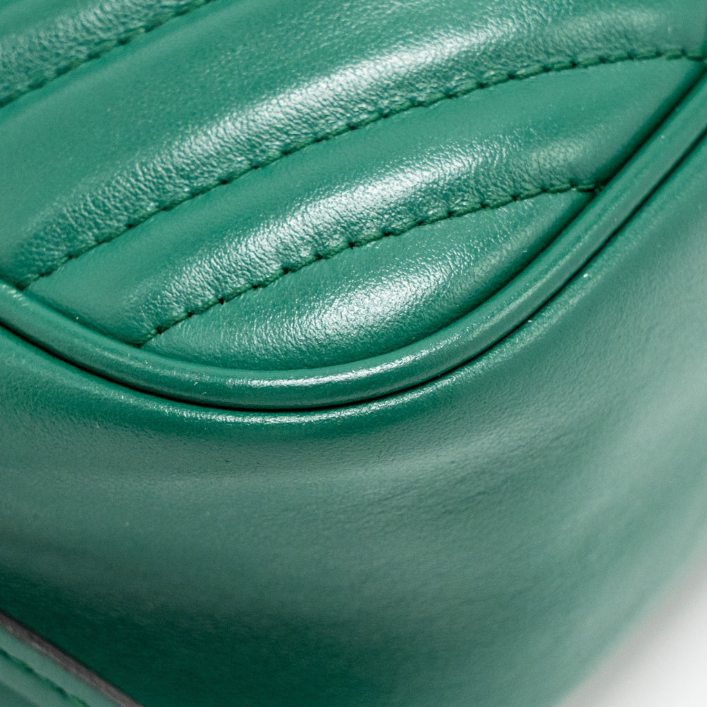 GUCCI SMALL GG MARMONT CROSSBODY CAMERA BAG CALFSKIN GREEN GHW