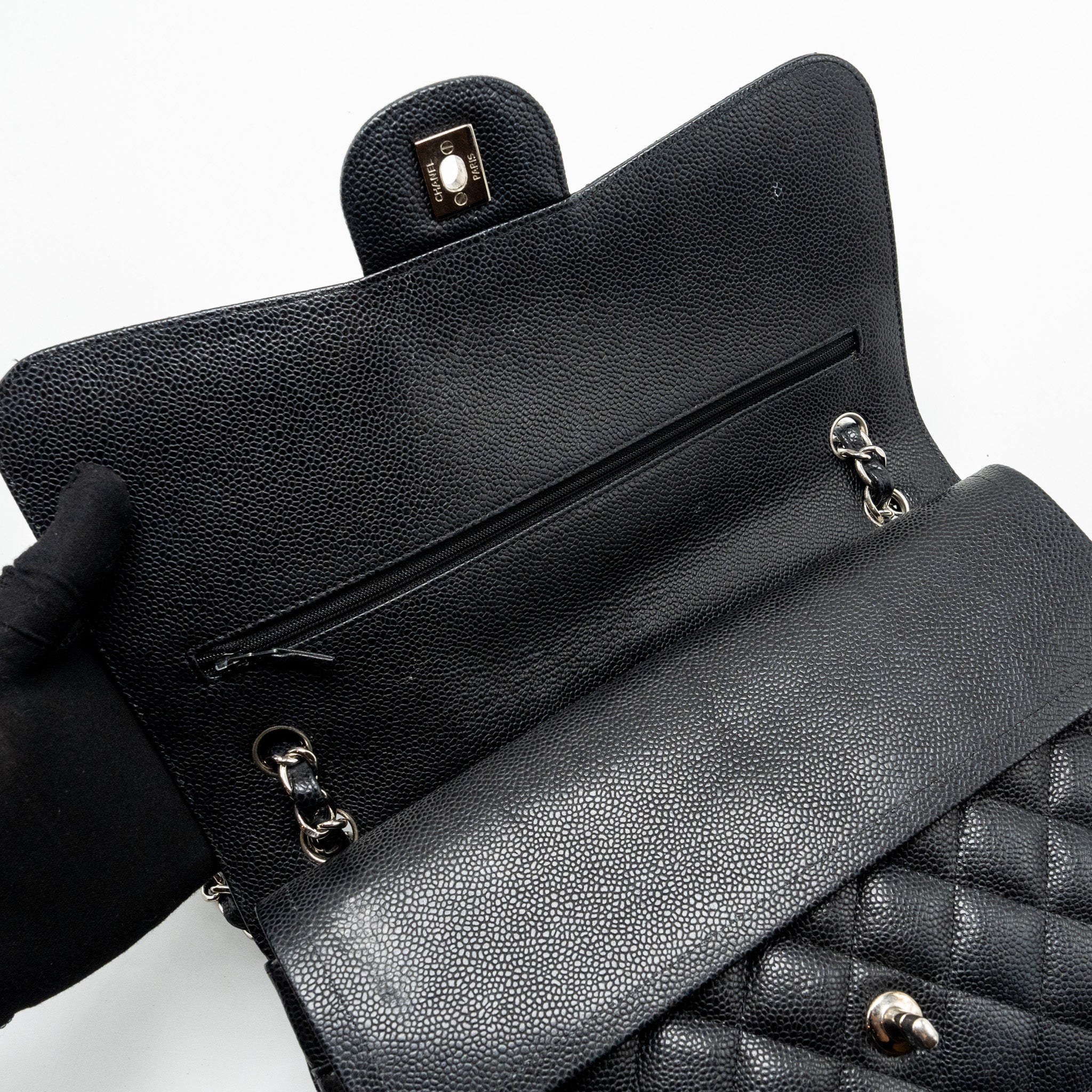 CHANEL JUMBO CLASSIC DOUBLE FLAP BAG CAVIAR BLACK SHW