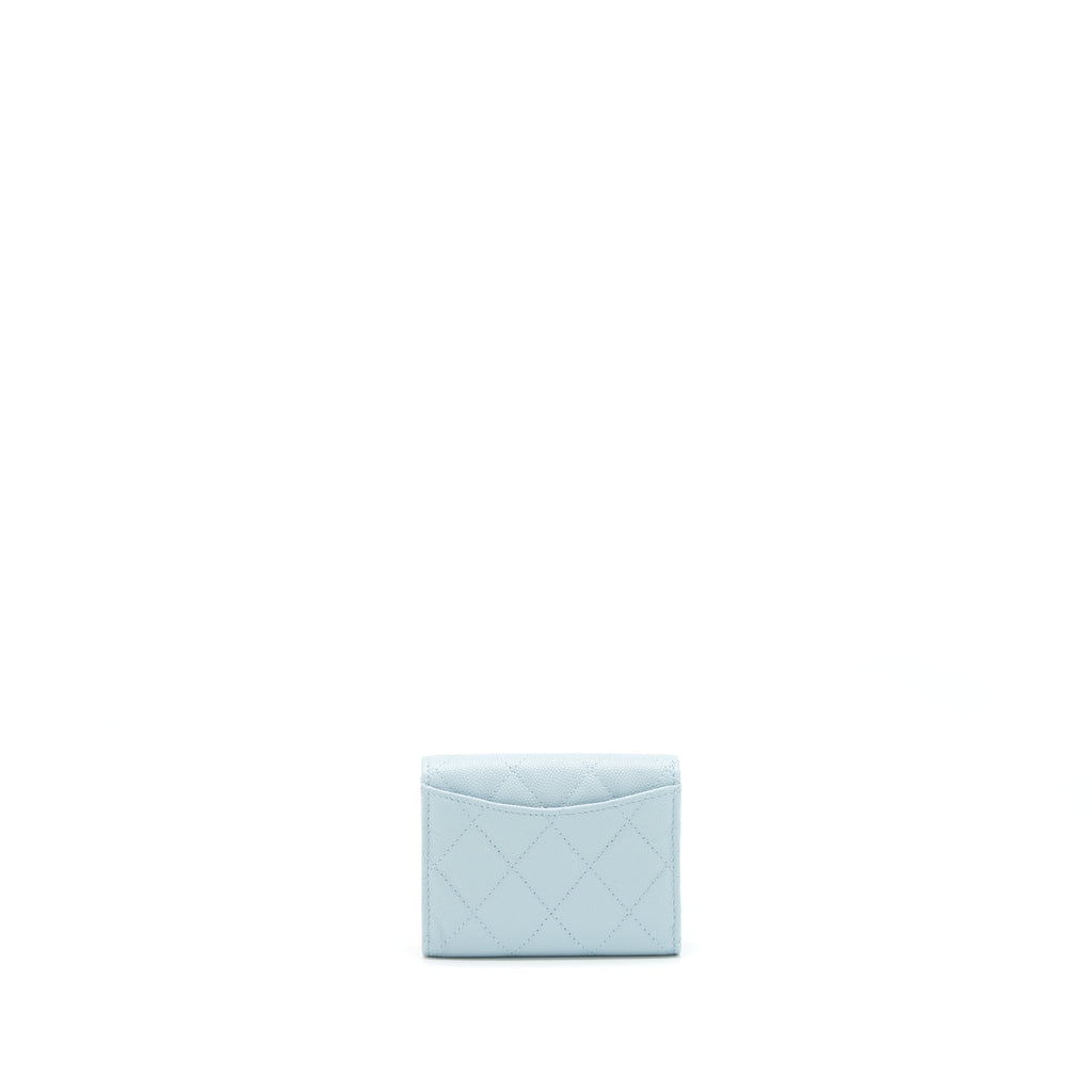 CHANEL 22P FLAP DOUBLE CARD HOLDER CAVIAR LIGHT BLUE LGHW