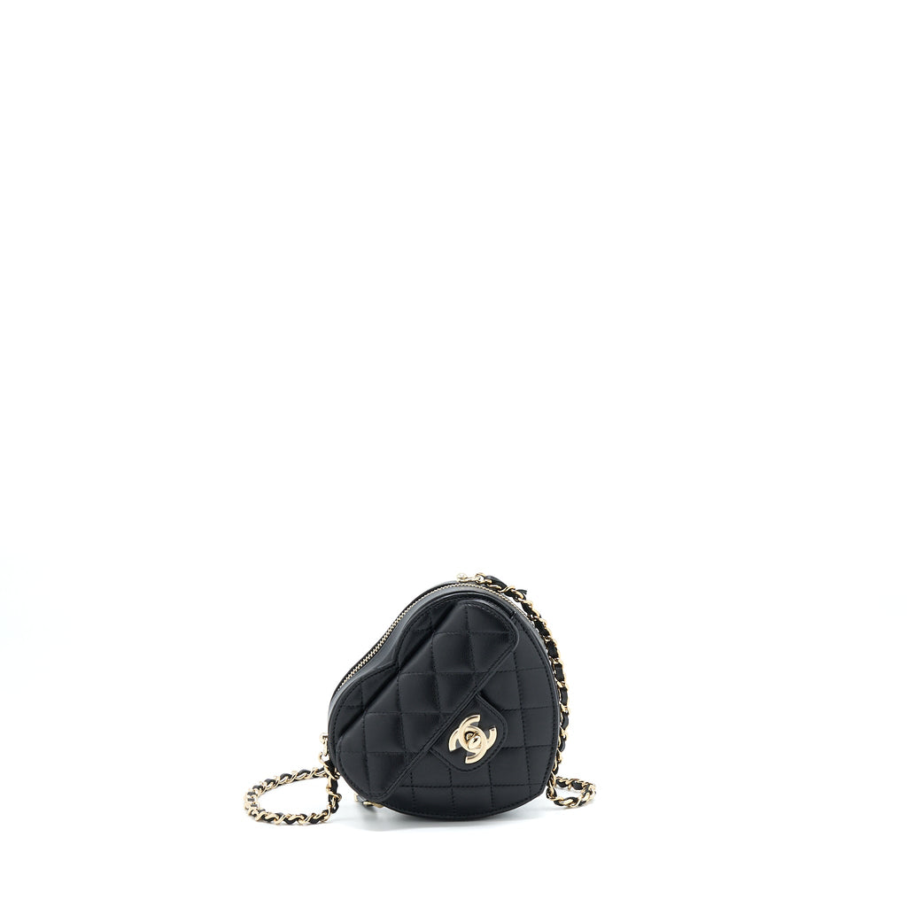 CHANEL 22S SMALL HEART BAG LAMBSKIN BLACK LGHW