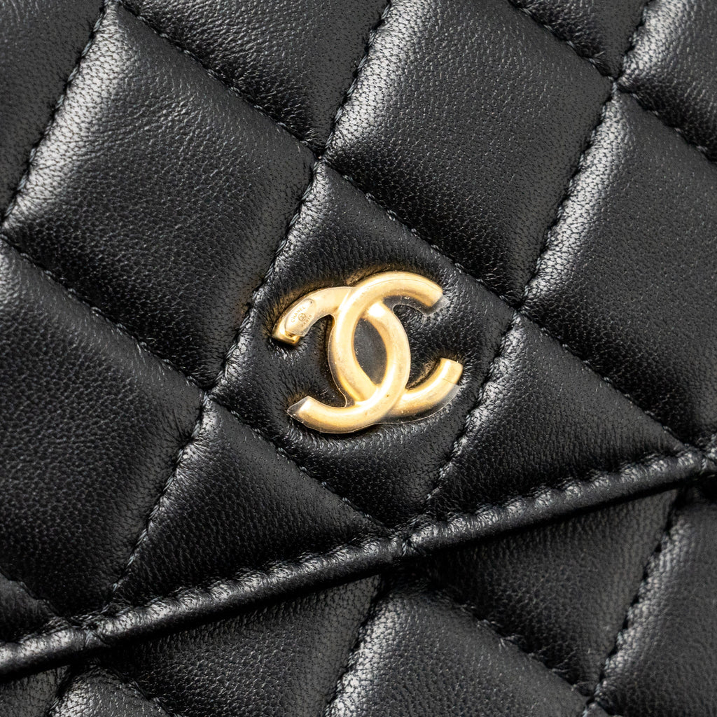 CHANEL PEARL CRUSH MINI FLAP WALLET WITH CHAIN LAMBSKIN BLACK GHW (MICROCHIP)