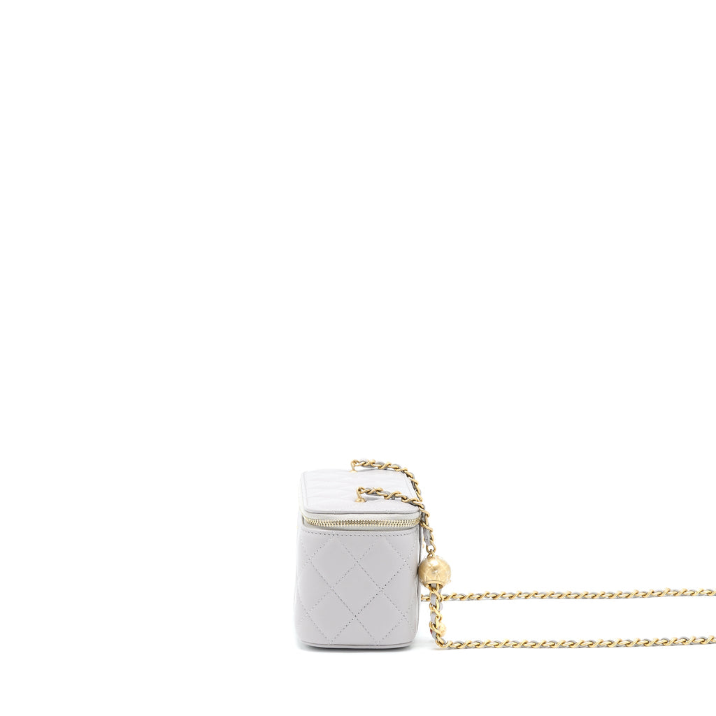 CHANEL 22B PEARL CRUSH LONG VANITY WITH CHAIN LAMBSKIN GREY GHW