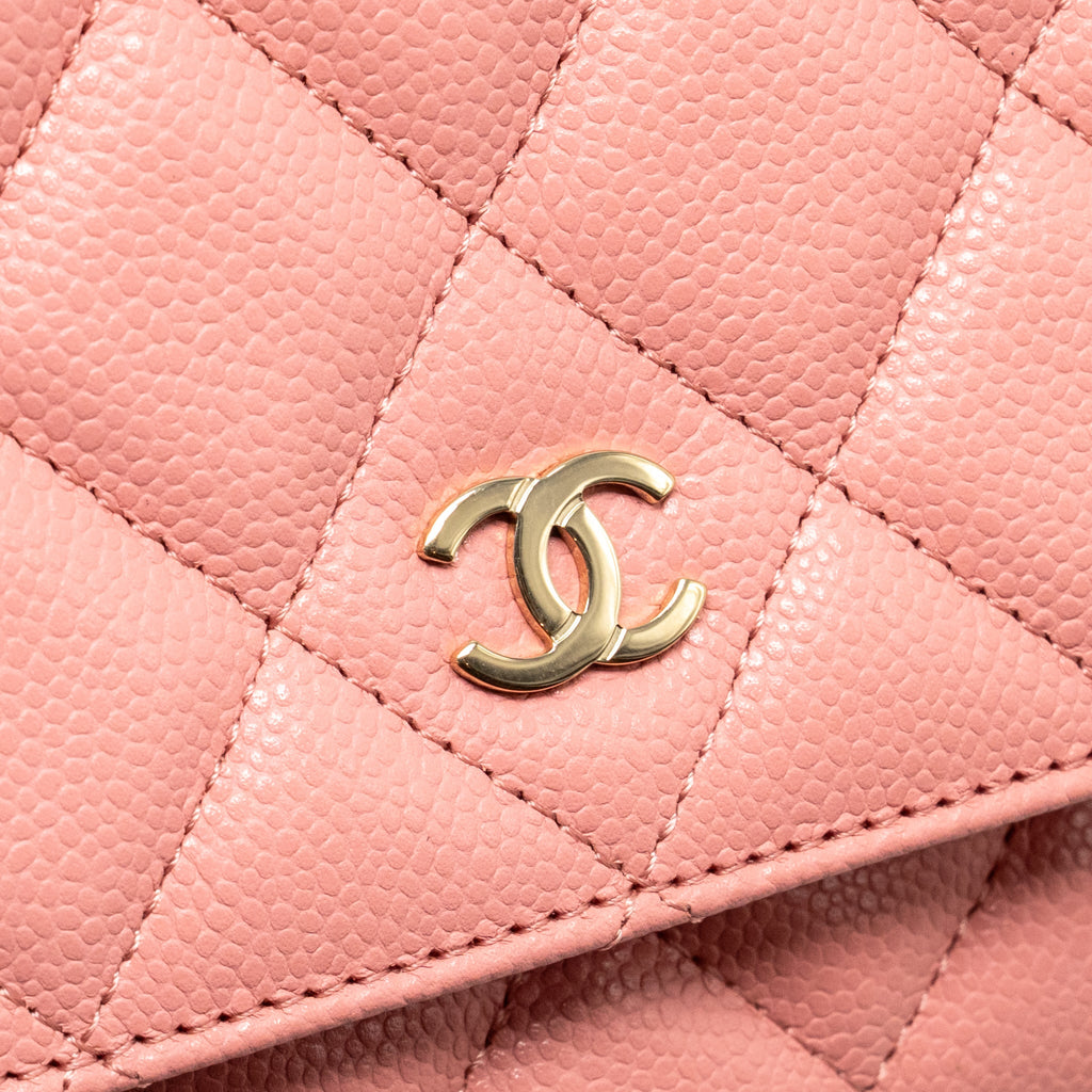 CHANEL CLASSIC WALLET ON CHAIN CAVIAR PINK LGHW (MICROCHIP)